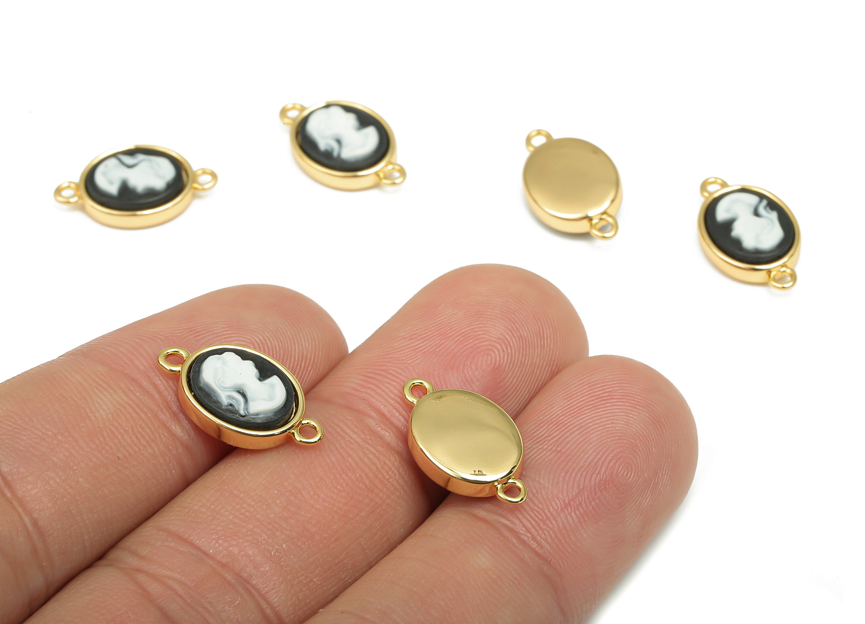 Brass Oval Resin Queen Connectors - Black Resin Lady Charm - 18K Real Gold Plated Brass Woman Charm -16.5x9.45x4.3mm - RGP4618 - DOMEDBAZAAR