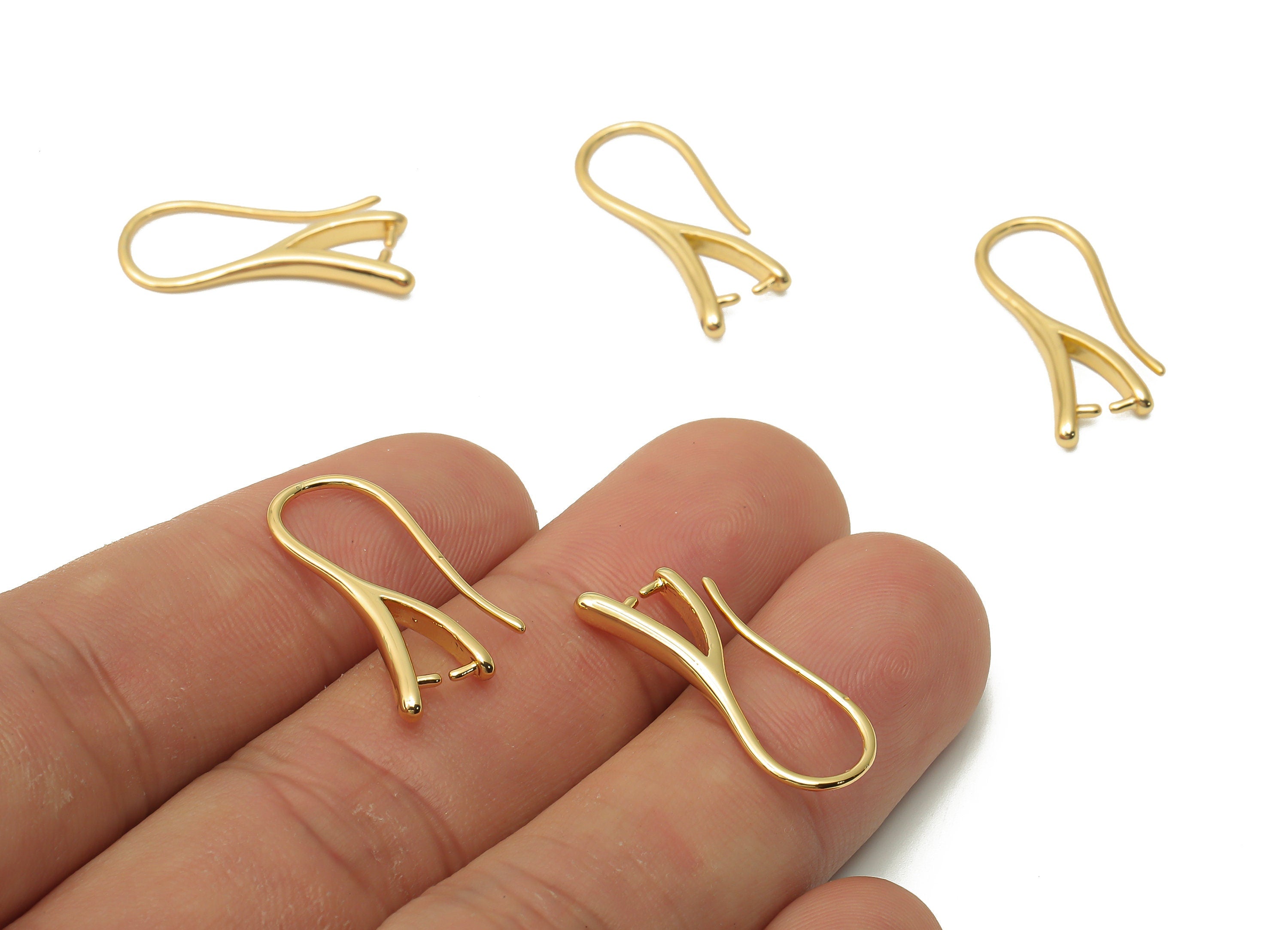 Brass Earrings Wires - Brass Ear Hook Connector- Brass Earrings For Bead - For Pearl - 18K Real Gold Plated - 24.16x9.2x2.33mm - RGP5029 - DOMEDBAZAAR