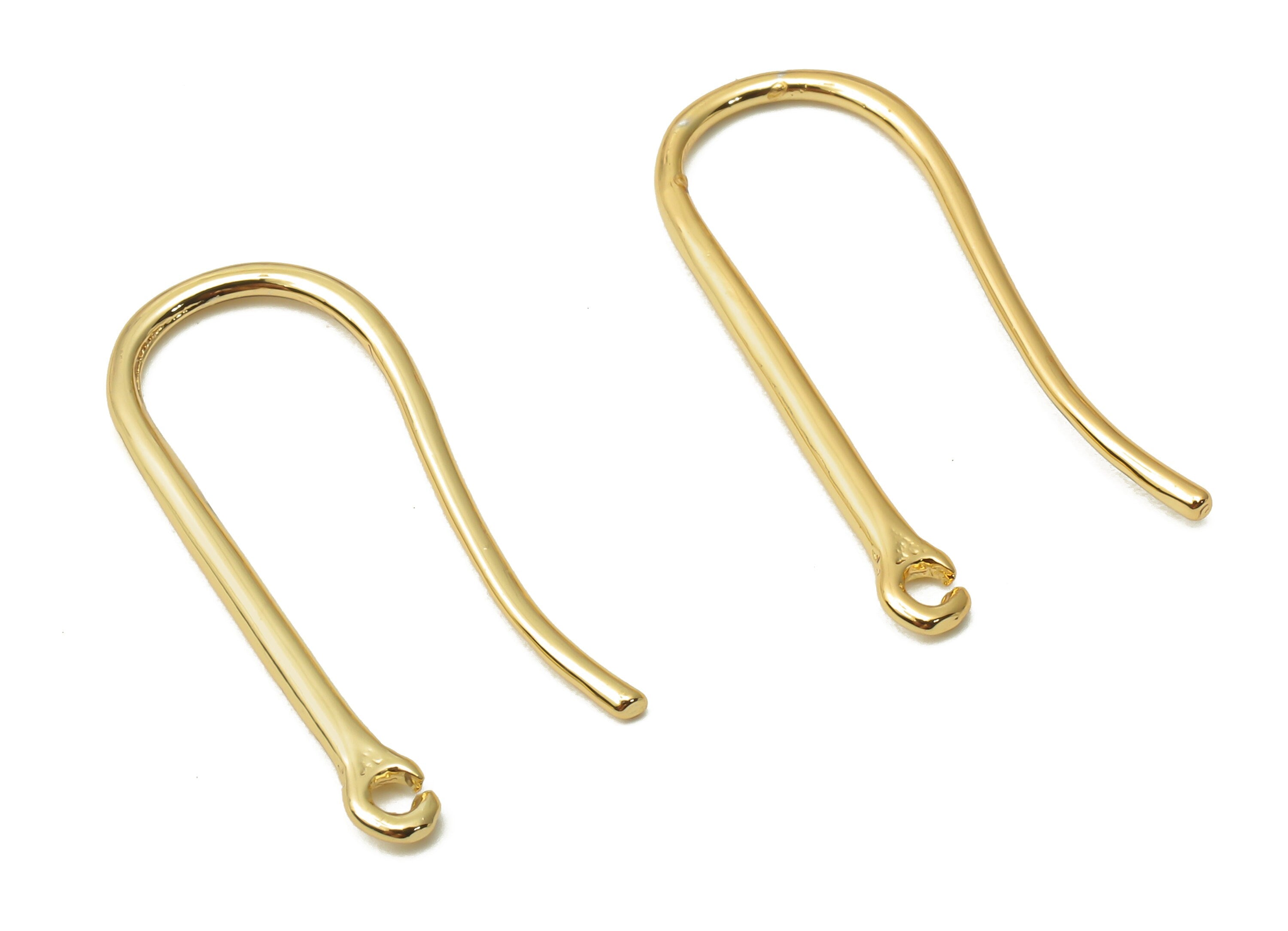 Brass Earring Wires - Brass Ear Hook Findings - Brass Hook Earrings - 18K Real Gold Plated Brass - 24.97x10.21x1.35mm - RGP5032 - DOMEDBAZAAR