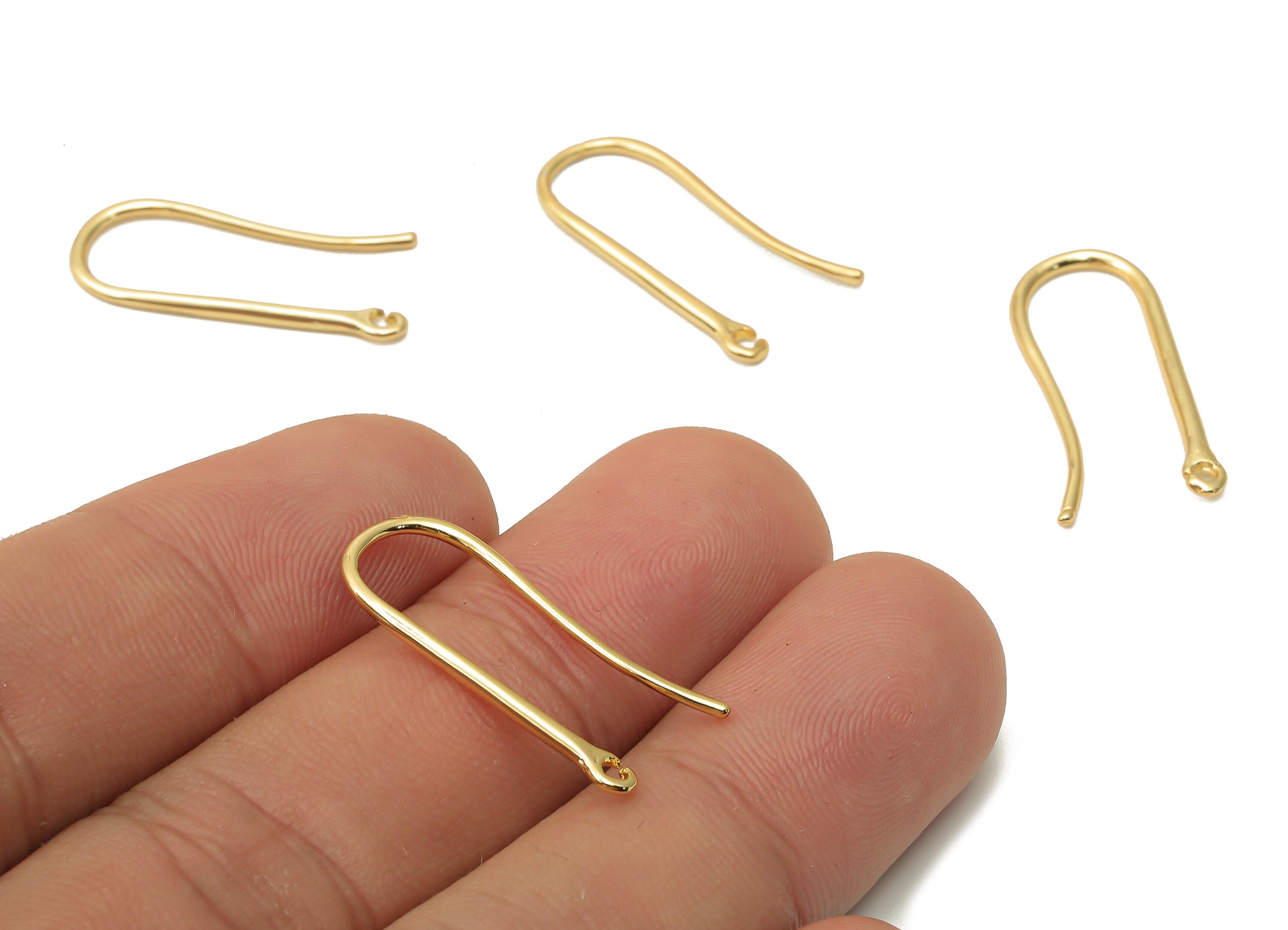 Brass Earring Wires - Brass Ear Hook Findings - Brass Hook Earrings - 18K Real Gold Plated Brass - 24.97x10.21x1.35mm - RGP5032 - DOMEDBAZAAR