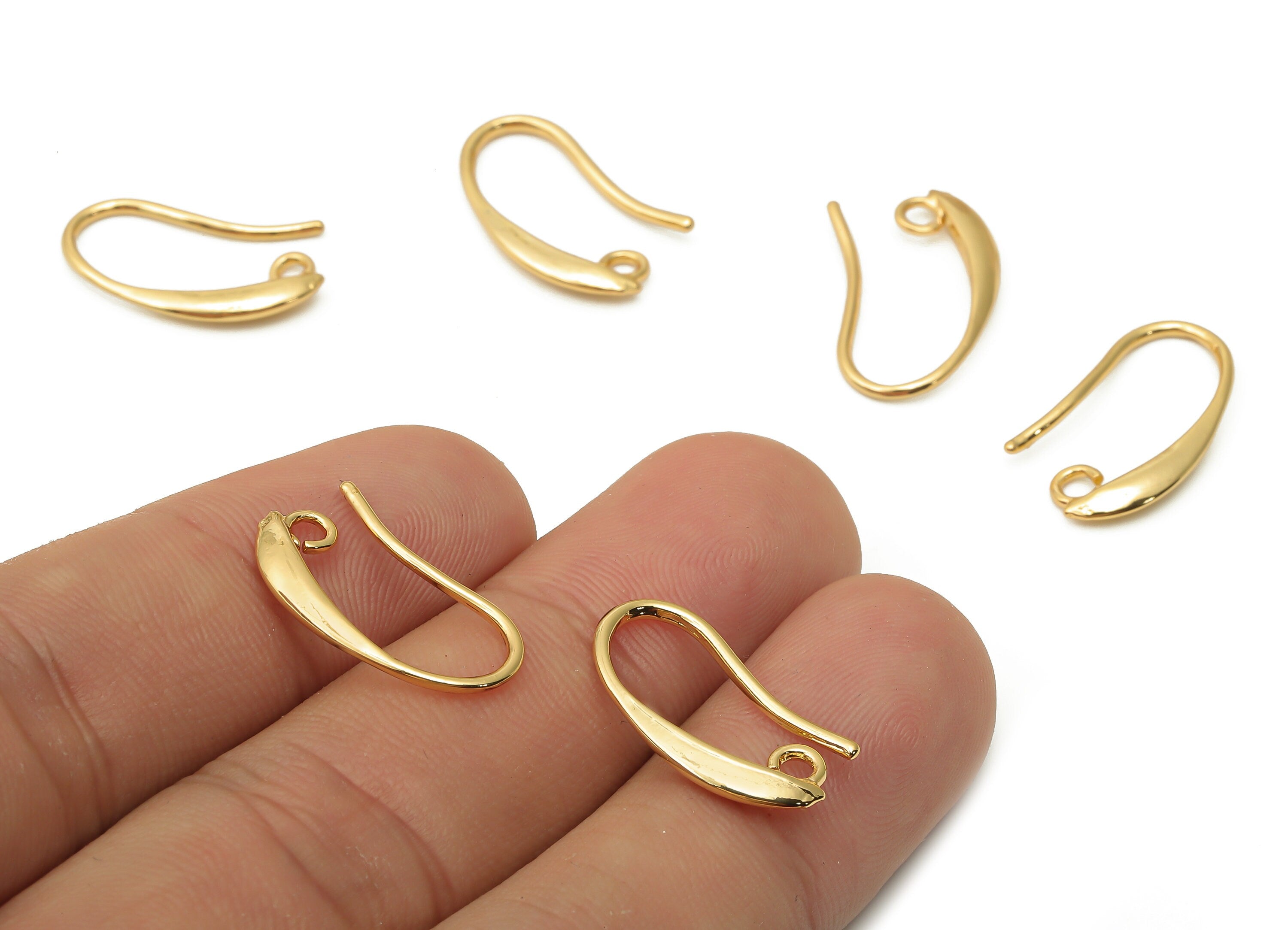 Brass Earrings Wire With Hook - Brass Hook Earrings - Brass Earrings Findings - 18K Real Gold Plated Brass - 19.23x9.47x2.23mm - RGP5036 - DOMEDBAZAAR