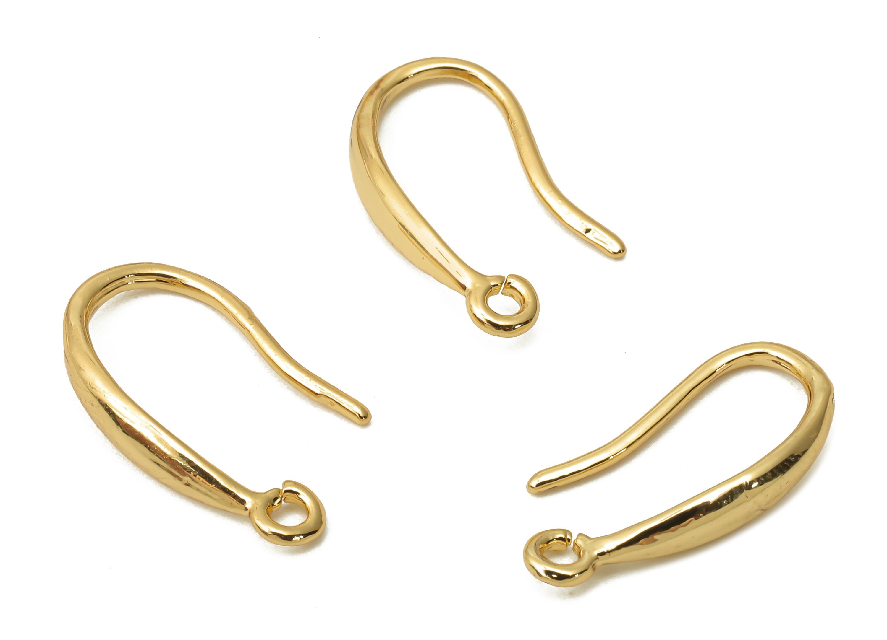 Brass Earrings Wire With Hook - Gold Plated Hook Earrings - Earrings Findings - 18K Real Gold Plated Brass - 17.29x7.6x2.74mm - RGP5037 - DOMEDBAZAAR