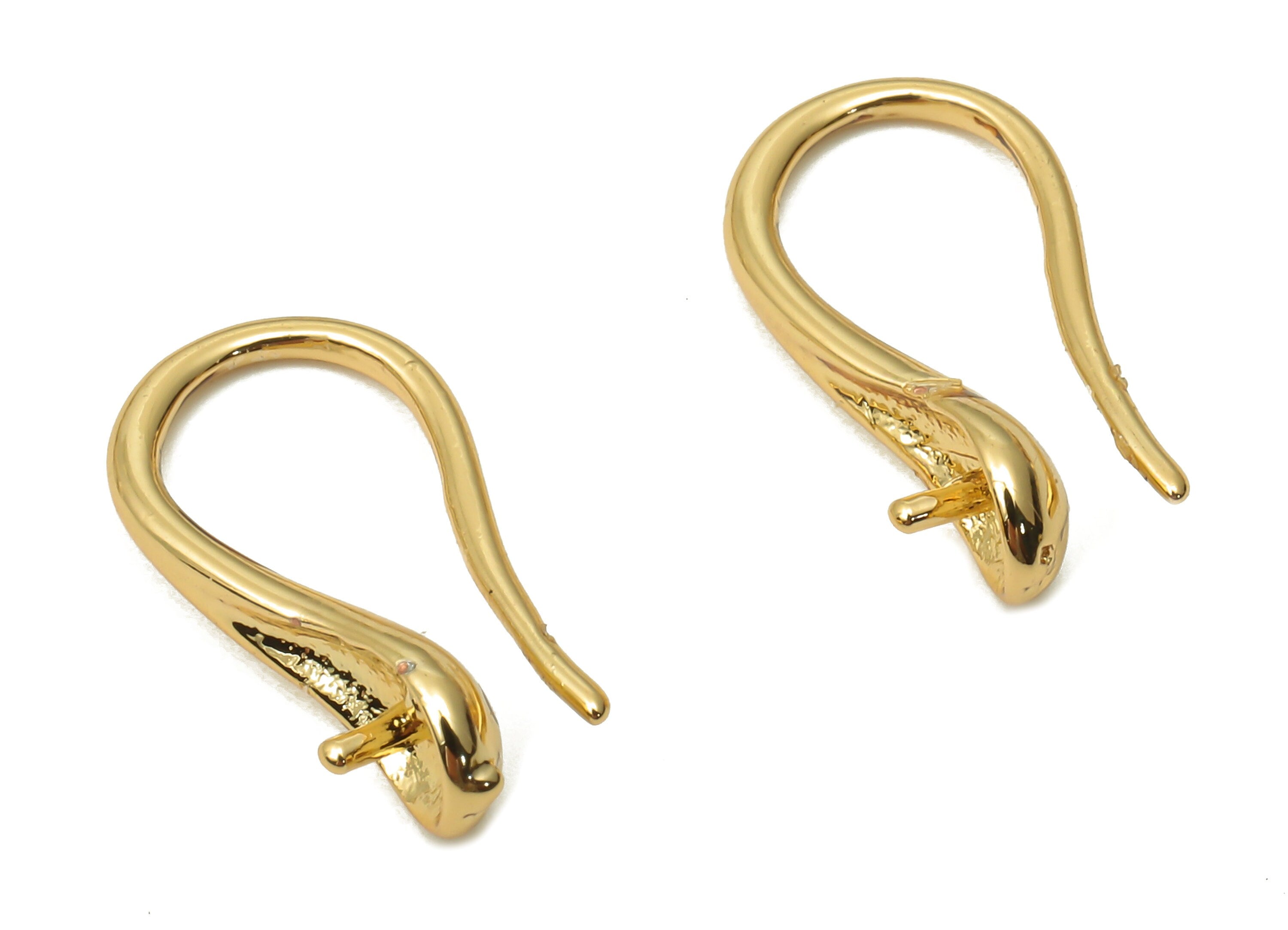 Brass Earring Wires For Bead - Ear Hook Earrings For Pearl - Brass Earring Findings - 18K Real Gold Plated - 15.7x8.28x1.03mm - RGP5040 - DOMEDBAZAAR