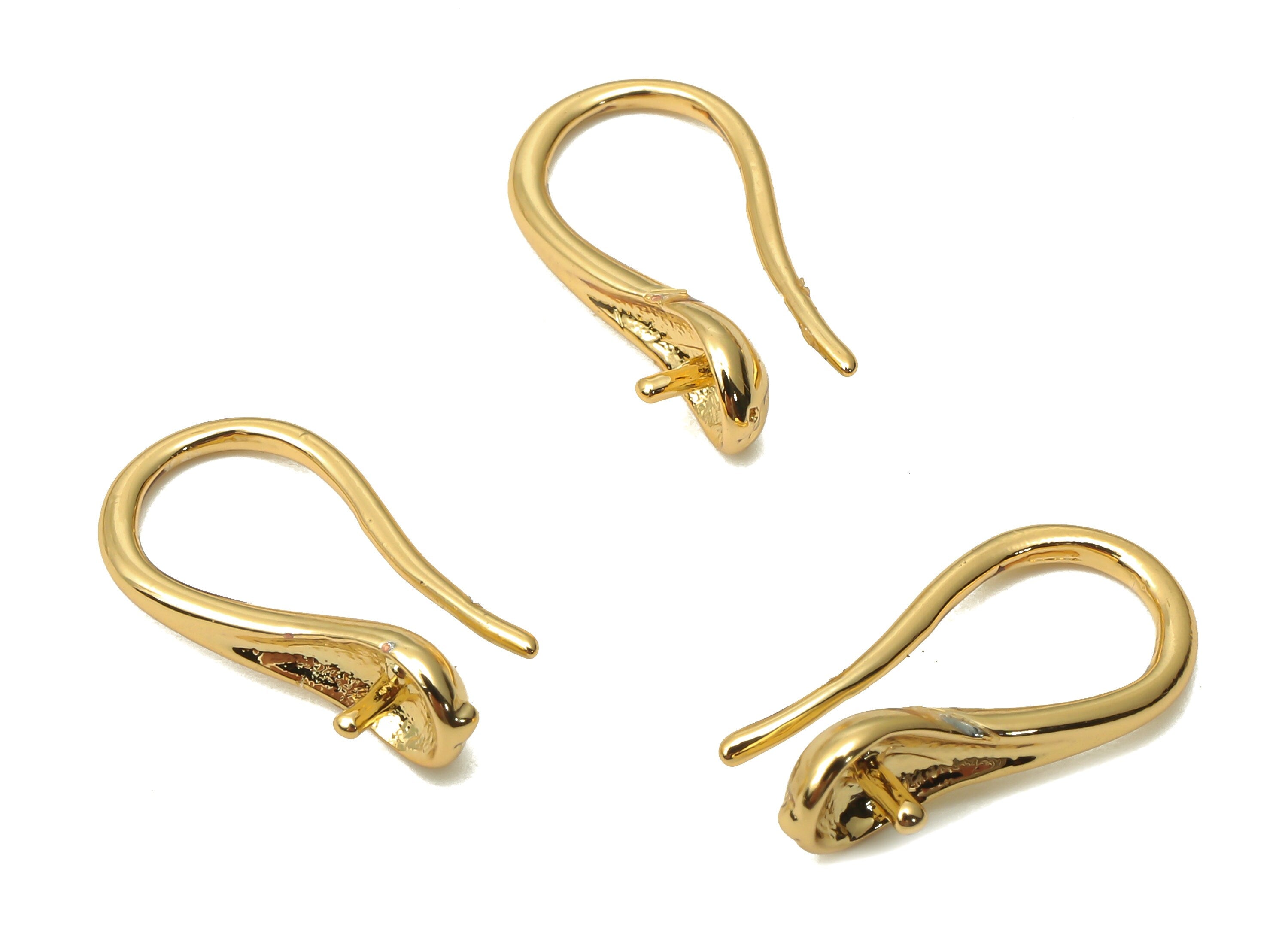 Brass Earring Wires For Bead - Ear Hook Earrings For Pearl - Brass Earring Findings - 18K Real Gold Plated - 15.7x8.28x1.03mm - RGP5040 - DOMEDBAZAAR