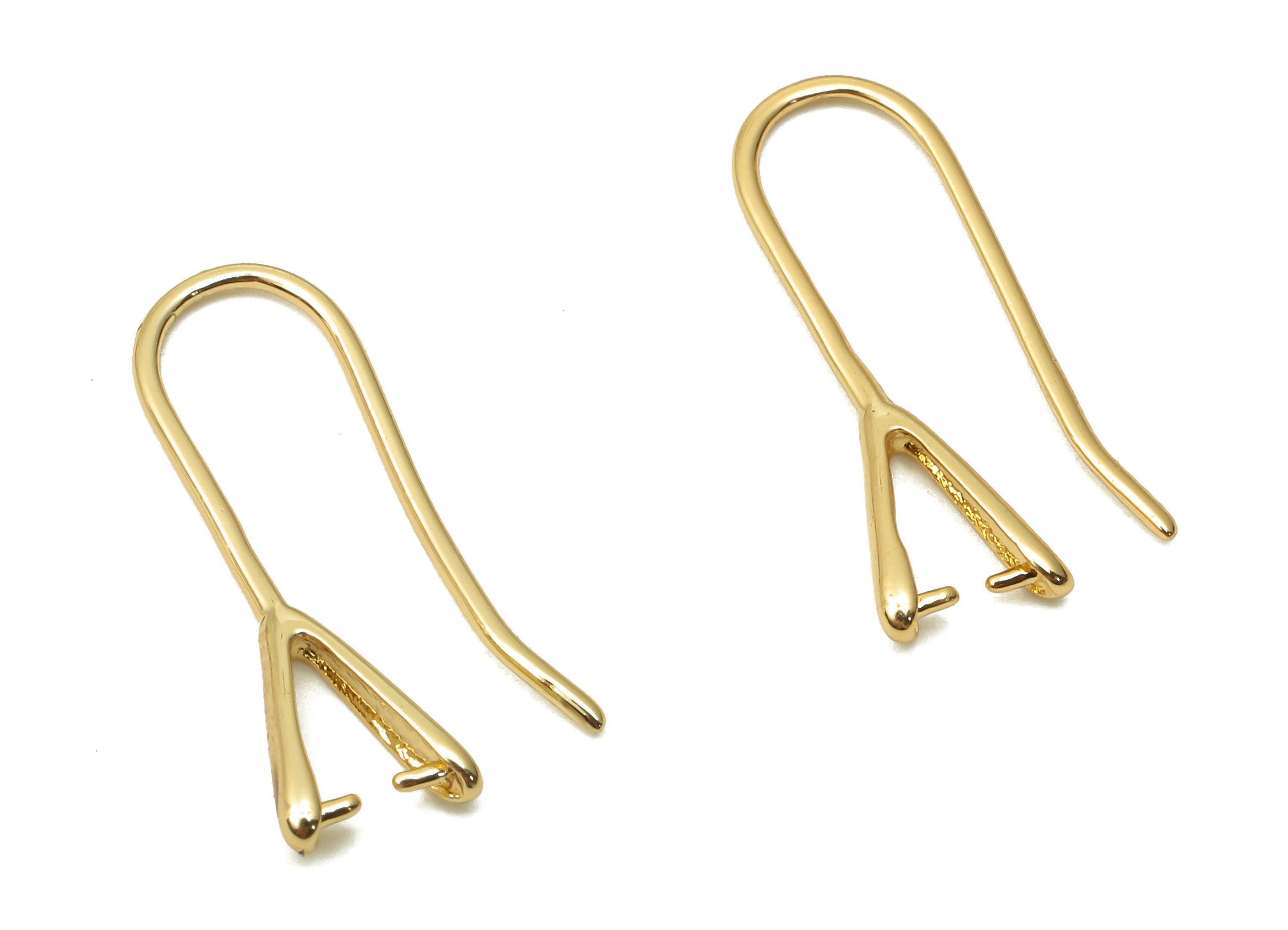 Brass Wires Earrings - Brass Earrings For Bead - Brass Ear Hook Earring Findings - 18K Real Gold Plated Brass - 21.14x6.87x0.66mm - RGP5041 - DOMEDBAZAAR