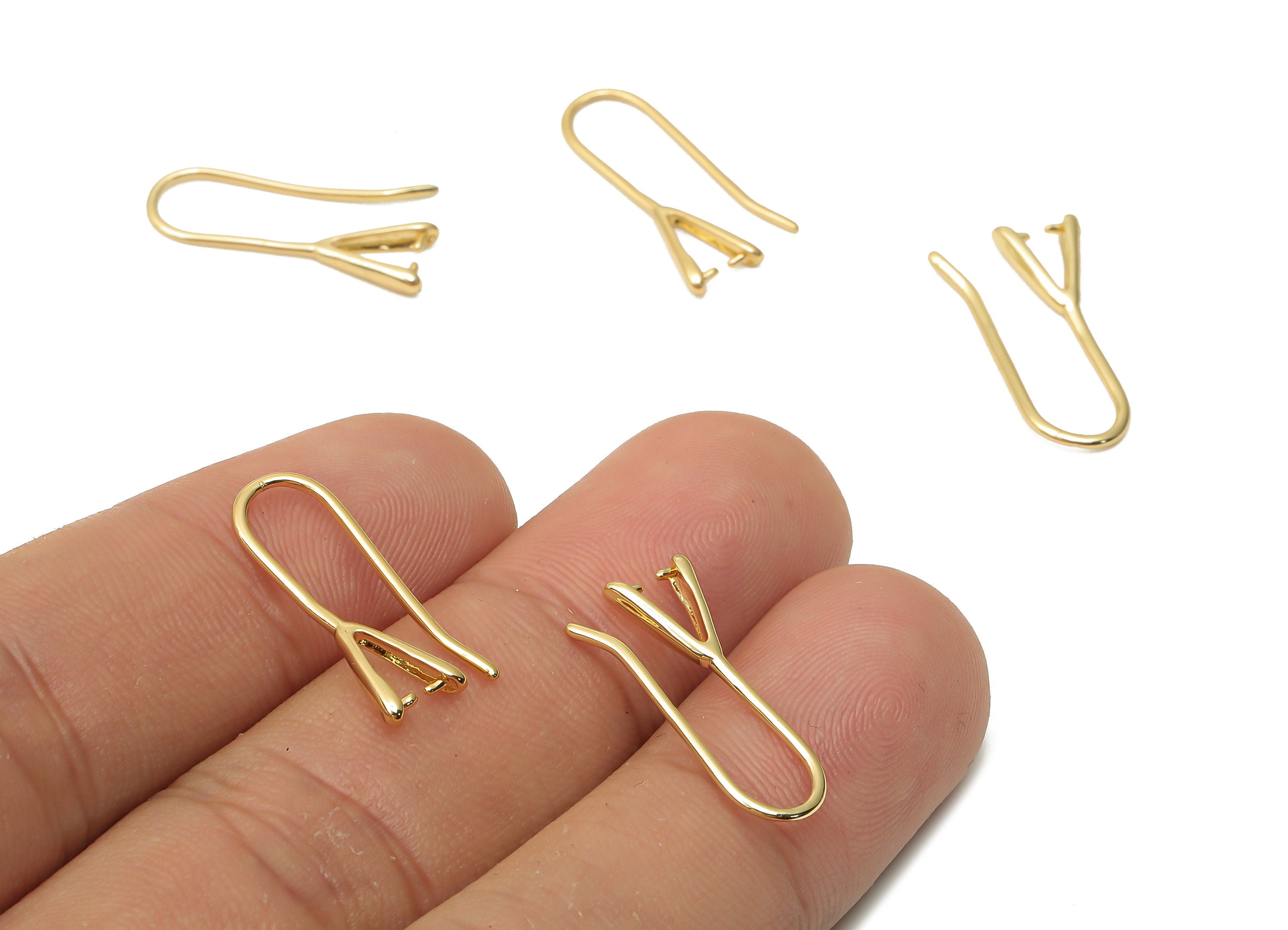 Brass Wires Earrings - Brass Earrings For Bead - Brass Ear Hook Earring Findings - 18K Real Gold Plated Brass - 21.14x6.87x0.66mm - RGP5041 - DOMEDBAZAAR