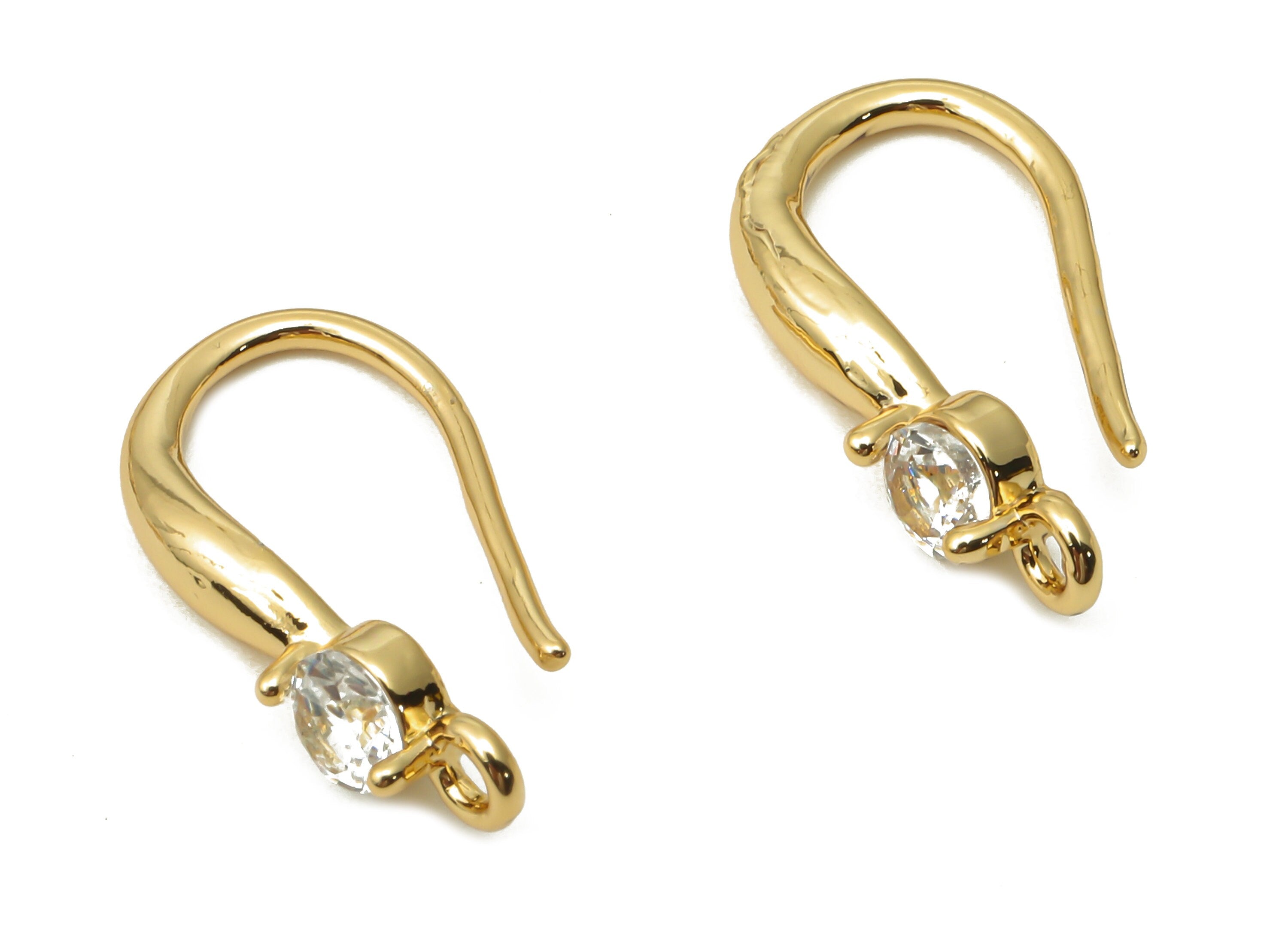 Brass Earrings Wire With Zircon - Brass Soliaire Earrings - Earring Hook Findings - 18K Real Gold Plated Brass - 18.6x8.65x2.6mm - RGP5043 - DOMEDBAZAAR