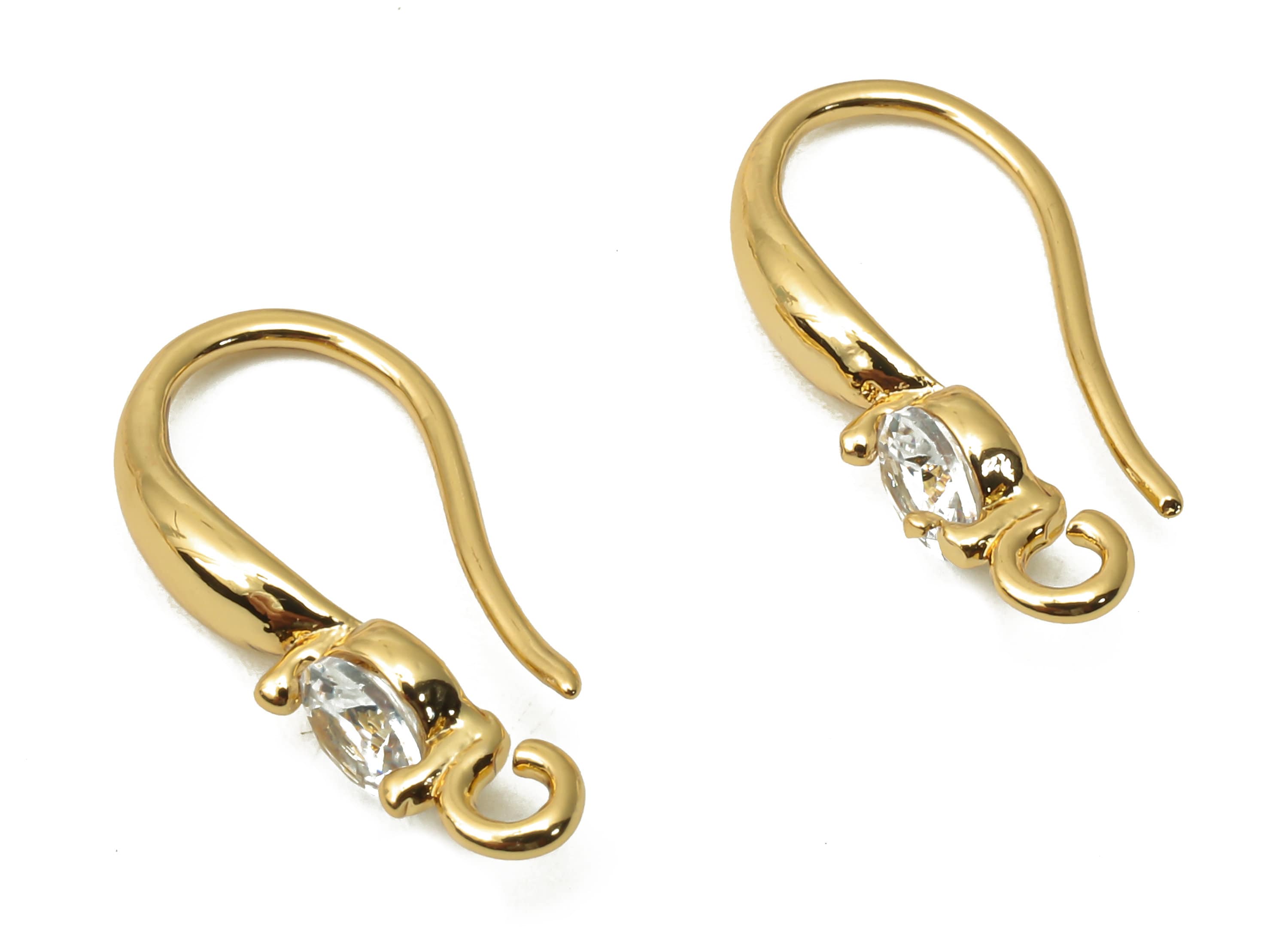 Brass Earrings Wire With Zircon - Brass Soliaire Earrings - Earring Hook Findings - 18K Real Gold Plated Brass - 18.62x11.04x2.6mm - RGP5044 - DOMEDBAZAAR