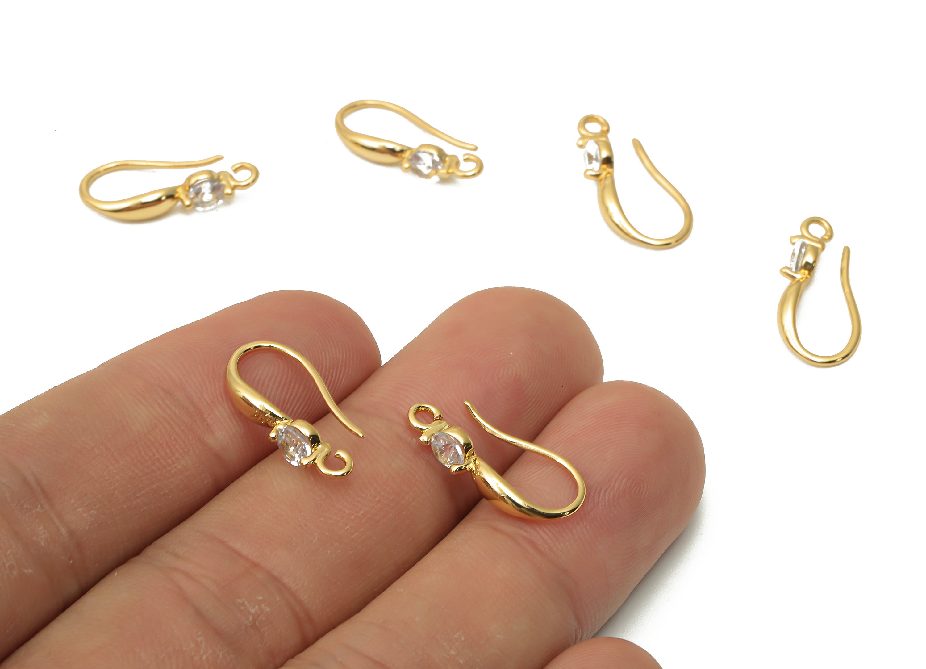 Brass Earrings Wire With Zircon - Brass Soliaire Earrings - Earring Hook Findings - 18K Real Gold Plated Brass - 18.62x11.04x2.6mm - RGP5044 - DOMEDBAZAAR
