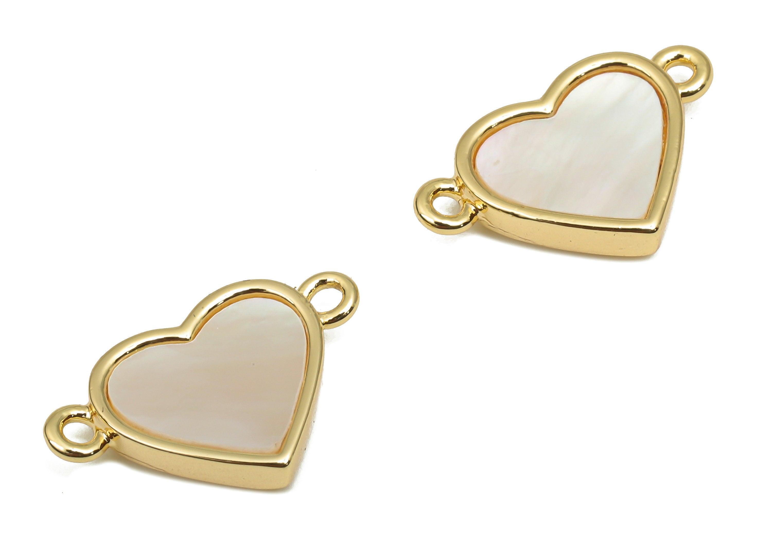 Brass Heart Connectors - Brass MOP Shell Heart Connector - 18K Real Gold Plated Brass - Mother of Pearl - 16.77x10.53x2.9mm - RGP4632 - DOMEDBAZAAR
