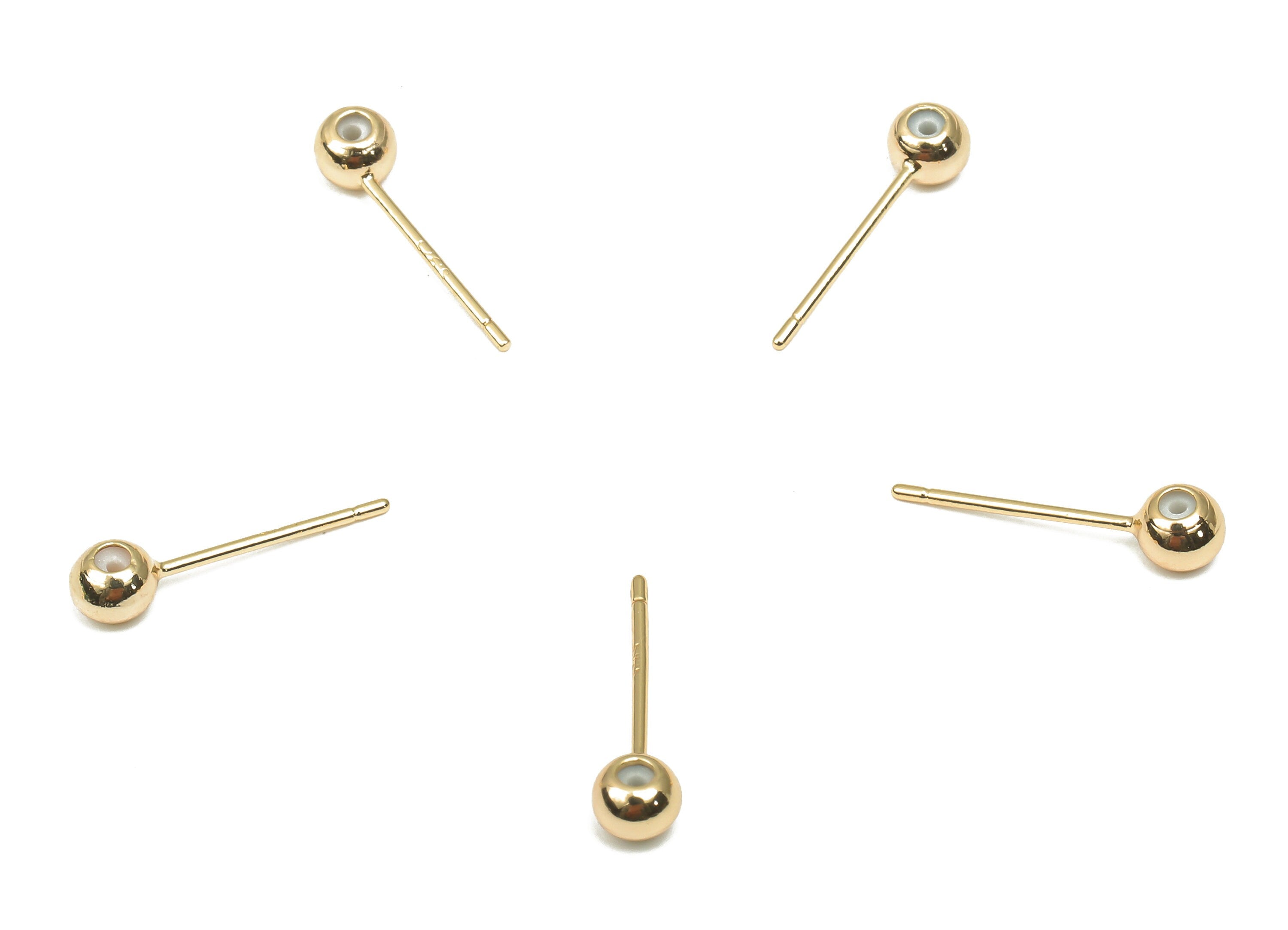 Brass Ball Earring Stud - Brass Silicon Round Ball Earring Post - 18K Real Gold Plated Brass Stud - Ball Stud - 4.05x4.05x3.25mm - RGP4654 - DOMEDBAZAAR