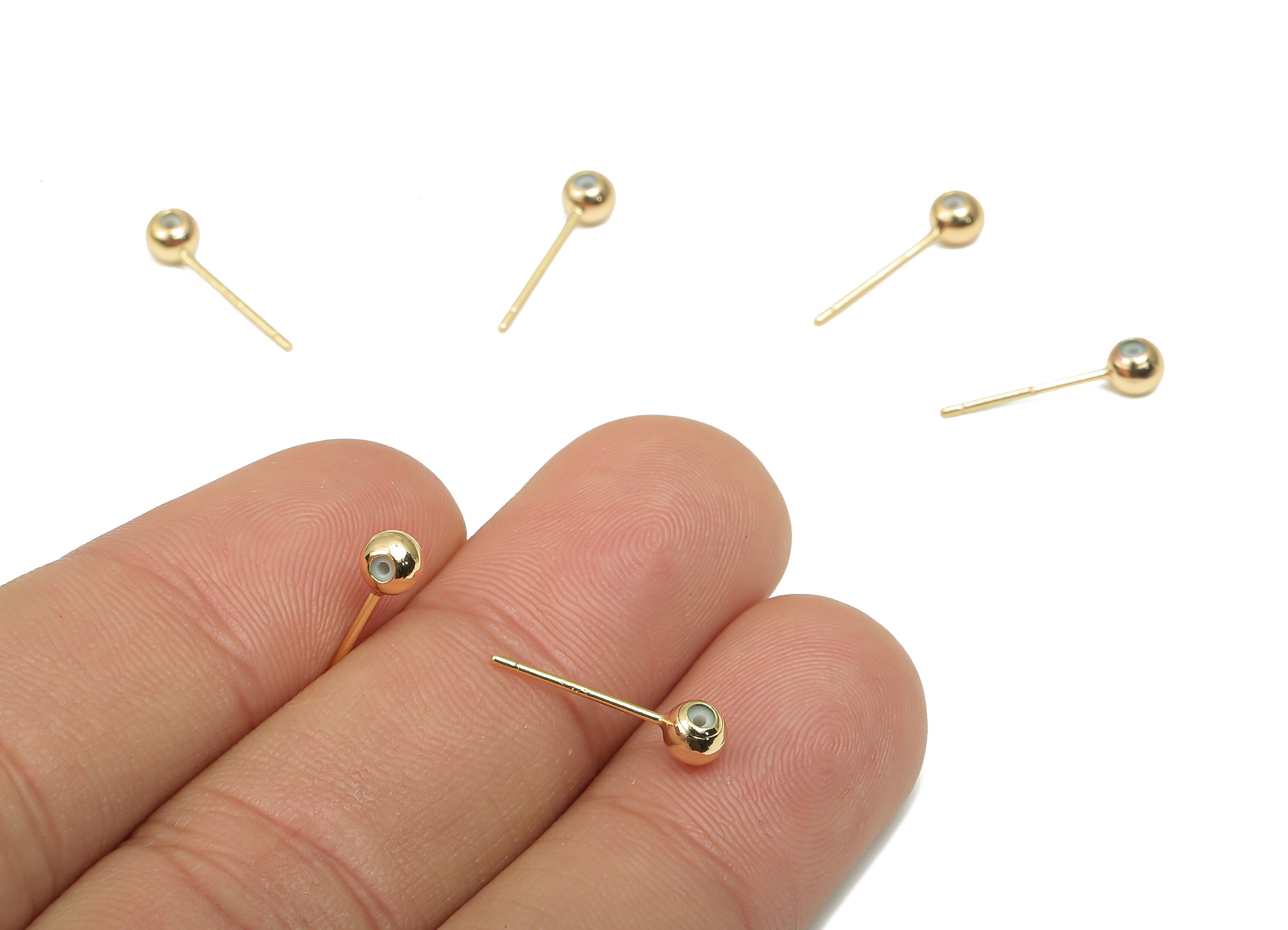 Brass Ball Earring Stud - Brass Silicon Round Ball Earring Post - 18K Real Gold Plated Brass Stud - Ball Stud - 4.05x4.05x3.25mm - RGP4654 - DOMEDBAZAAR