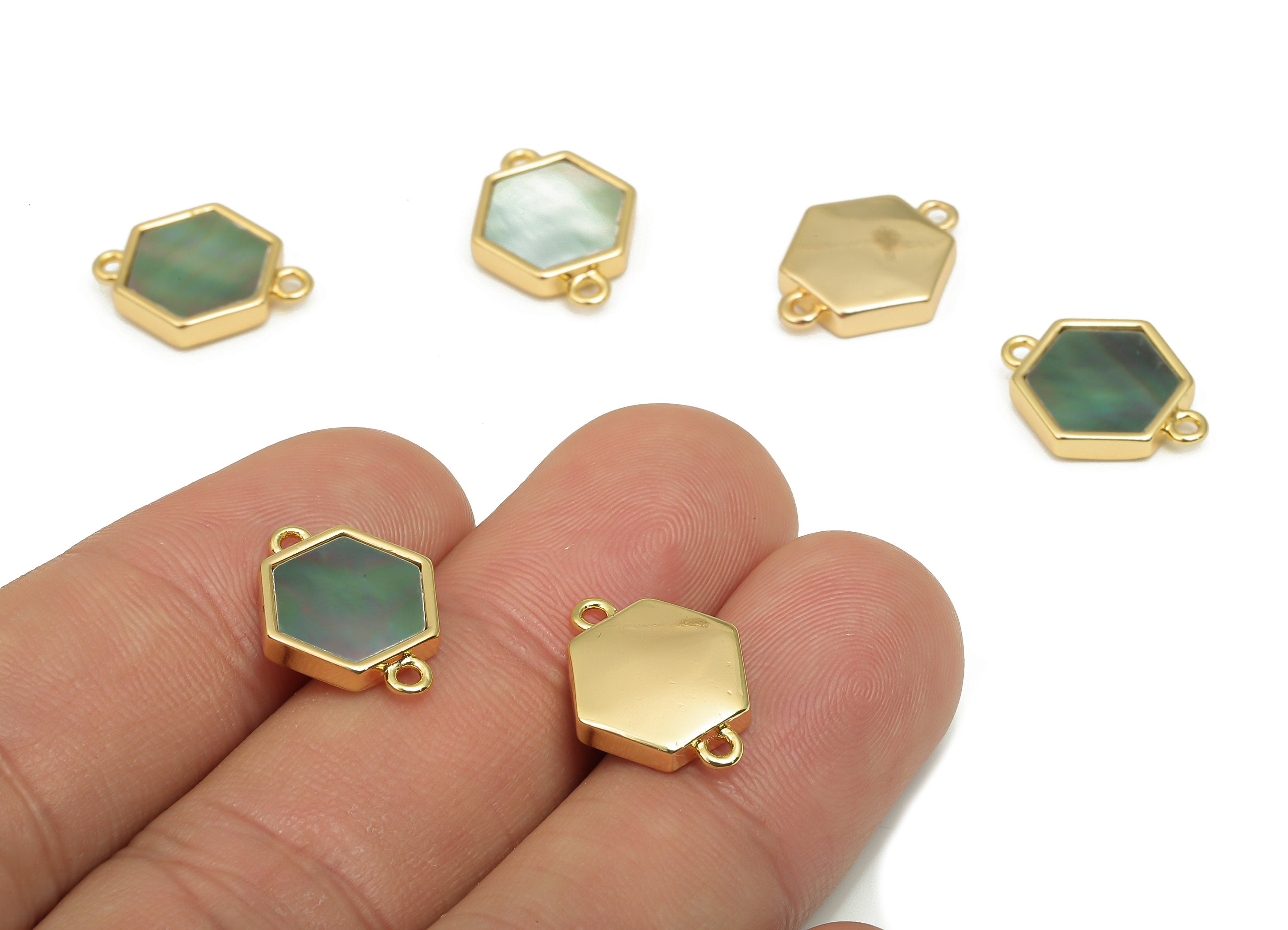 Brass Hexagon Connectors - Synthetic Abalone Shell Connector - 18K Real Gold Plated Brass - For Bracelet - 15.8x12.35x2.34mm- RGP4656 - DOMEDBAZAAR