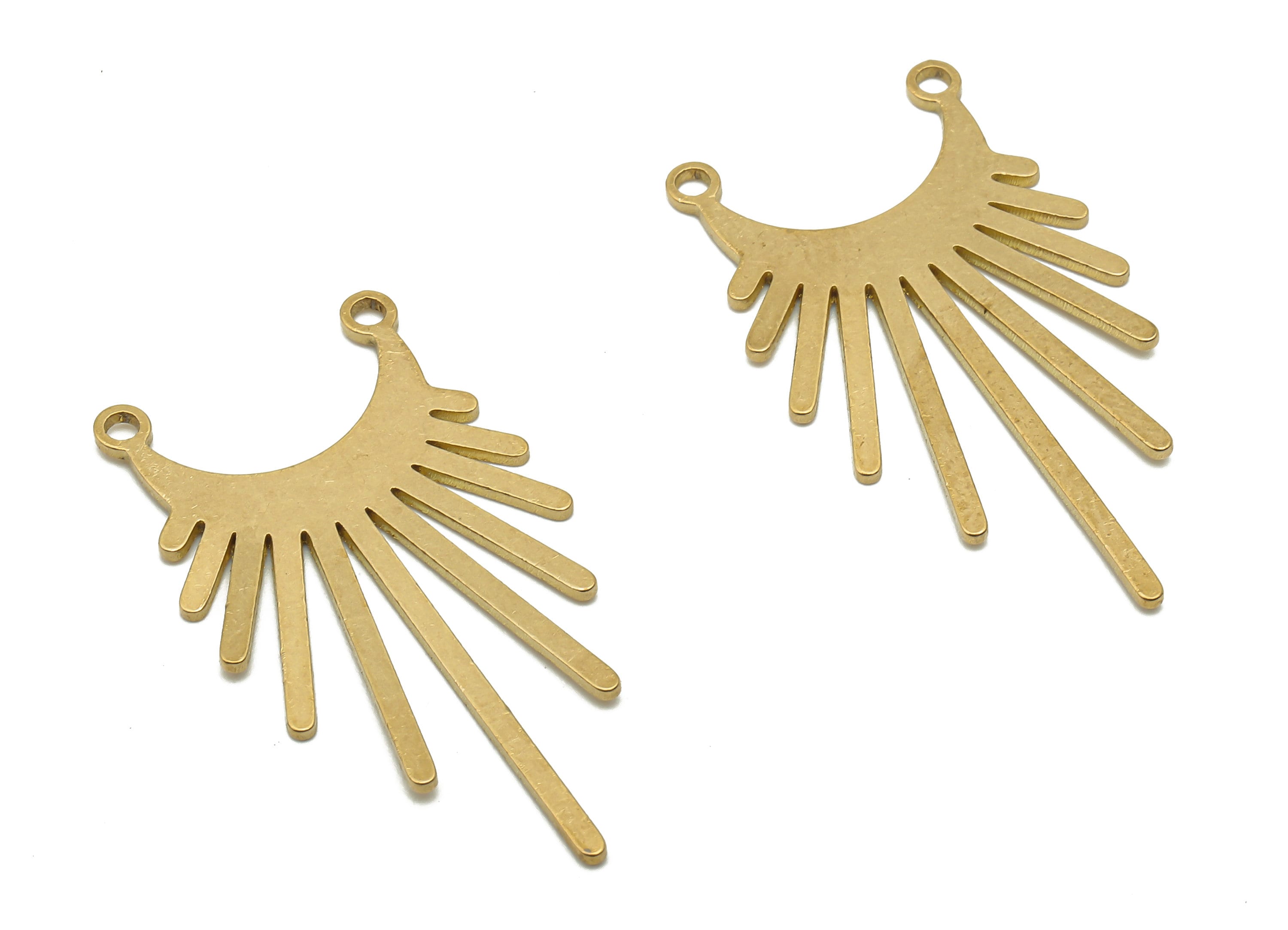 Raw Brass Sun Charms - Brass Sun Ray Pendants Charm - Sunshine Cutout Earrings Charms - Jewelry Making Connector -34.77x19x0.82mm - PPA4023 - DOMEDBAZAAR