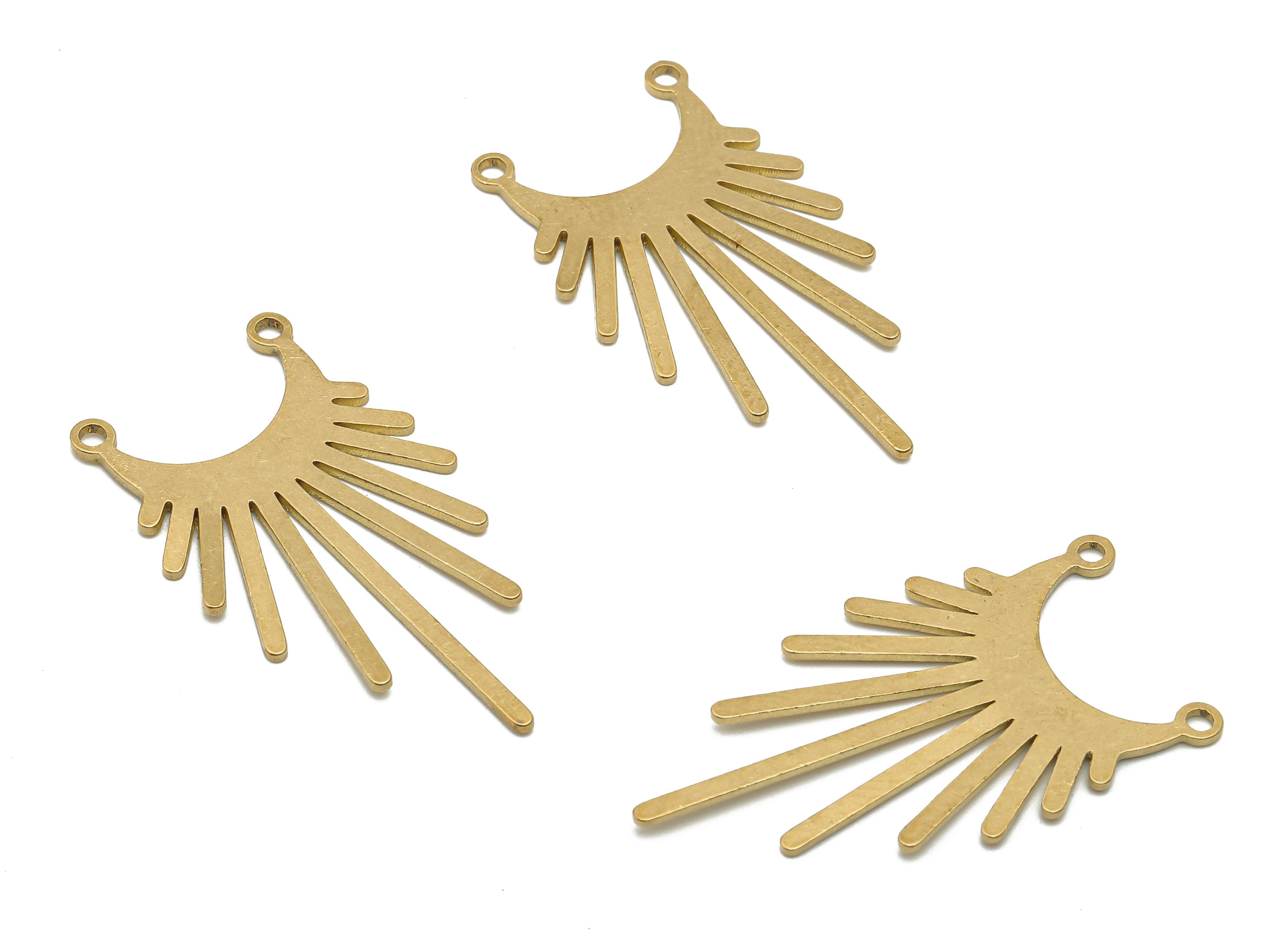 Raw Brass Sun Charms - Brass Sun Ray Pendants Charm - Sunshine Cutout Earrings Charms - Jewelry Making Connector -34.77x19x0.82mm - PPA4023 - DOMEDBAZAAR