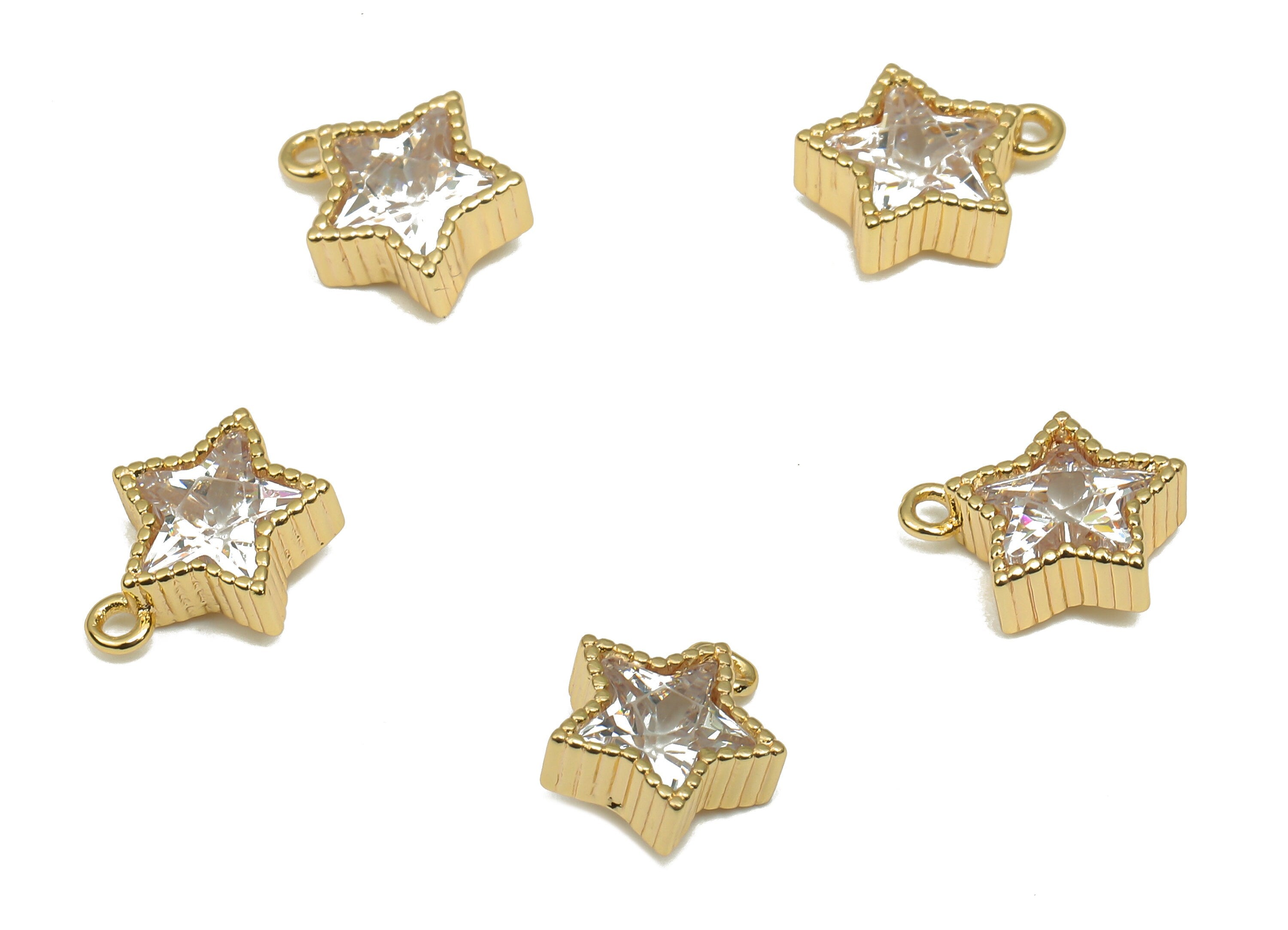 Brass Star Charm - Gold Star Pendant with Zircon - 18K Real Gold Plated Brass Earring - For Necklace - 9.5x8.05x3.4mm - RGP4660 - DOMEDBAZAAR