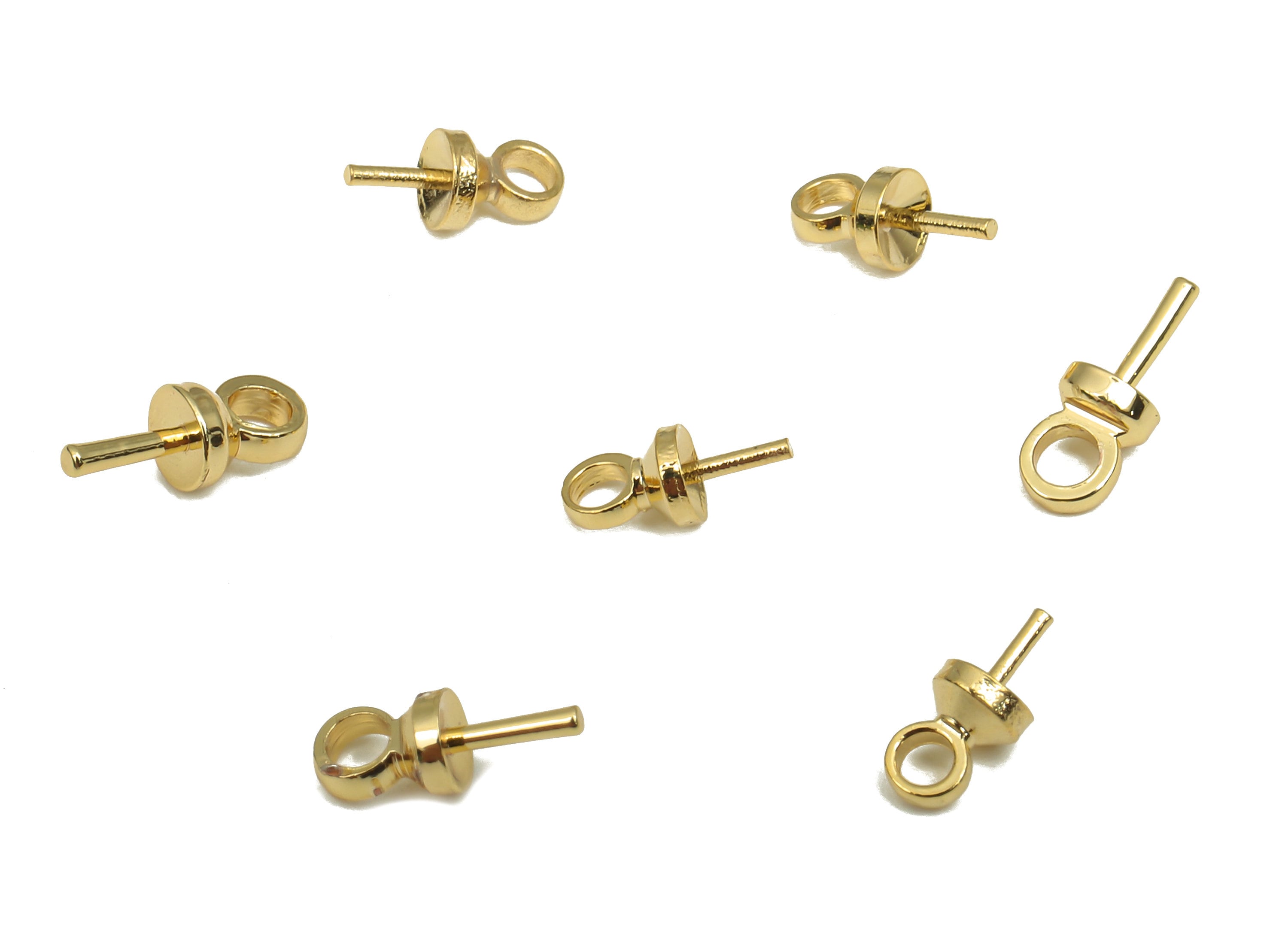 Brass Bead Cap With Peg - 18K Real Gold Plated Brass Stud - Peg Cap Bails With Loop - Jewelry Making Supplies - 6.33x2.8x0.88mm - RGP4663 - DOMEDBAZAAR