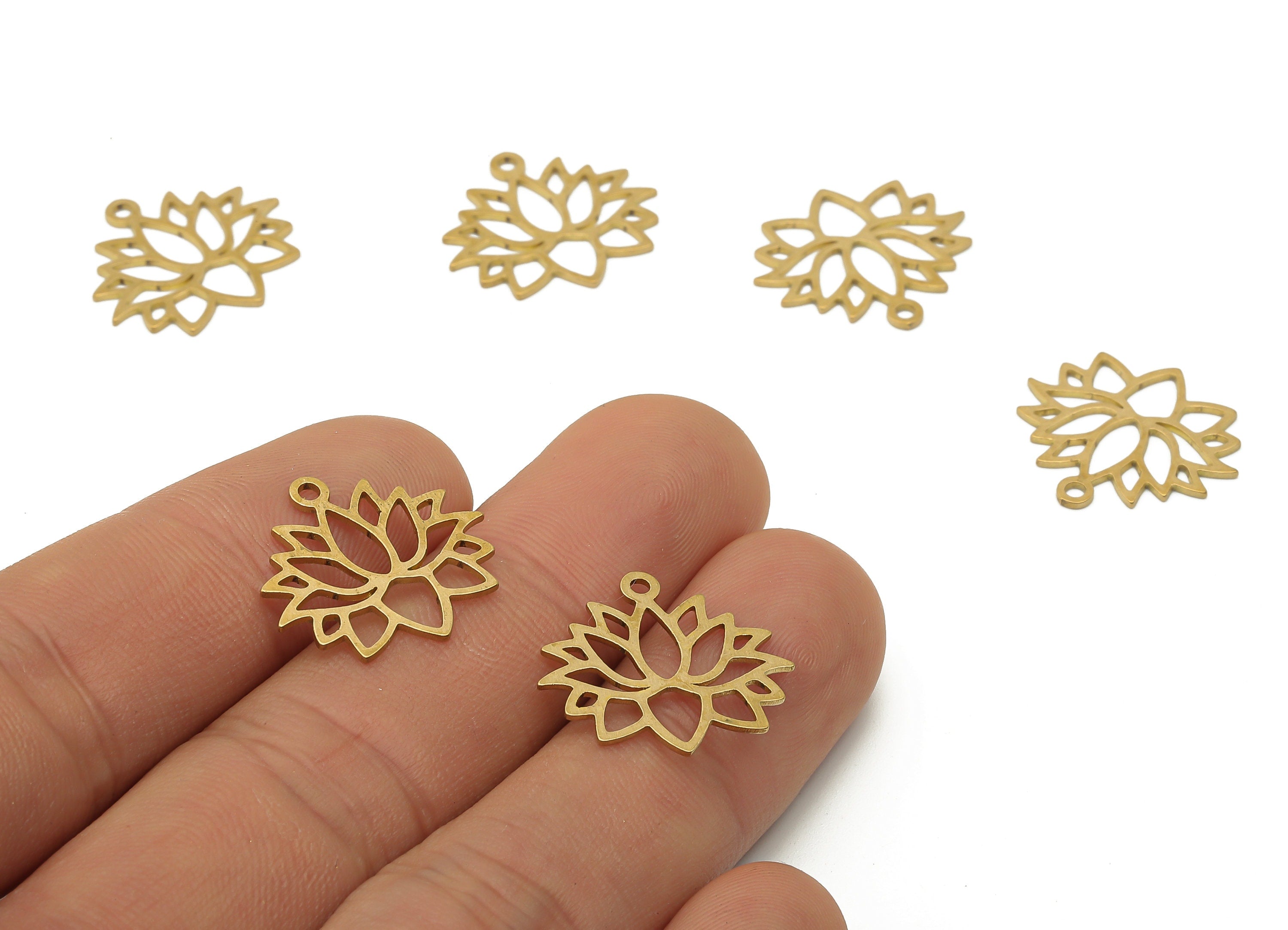 Raw Brass Laser Lotus Flower Charm - Raw Brass Flower Cutout Earring Charm - Laser Cut pendant - Brass Findings - 17.91x18.93x0.67mm-PPA4109 - DOMEDBAZAAR
