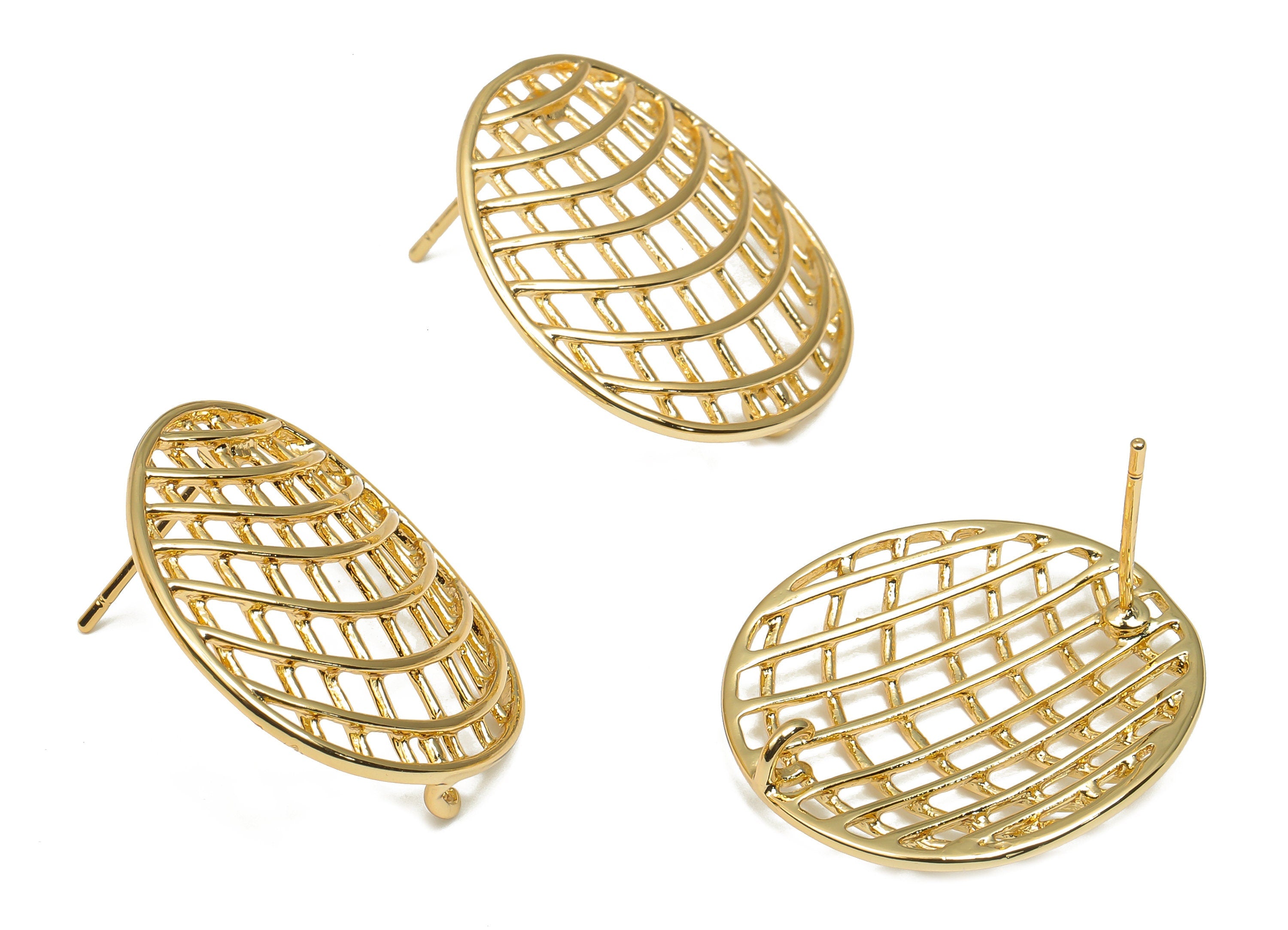 Brass Round mesh Earring - Net Shell Post Earrings - Gold Circle Stud earrings - 18K Real Gold Plated Brass - 23.72x21.46x2.13mm - RGP4669 - DOMEDBAZAAR