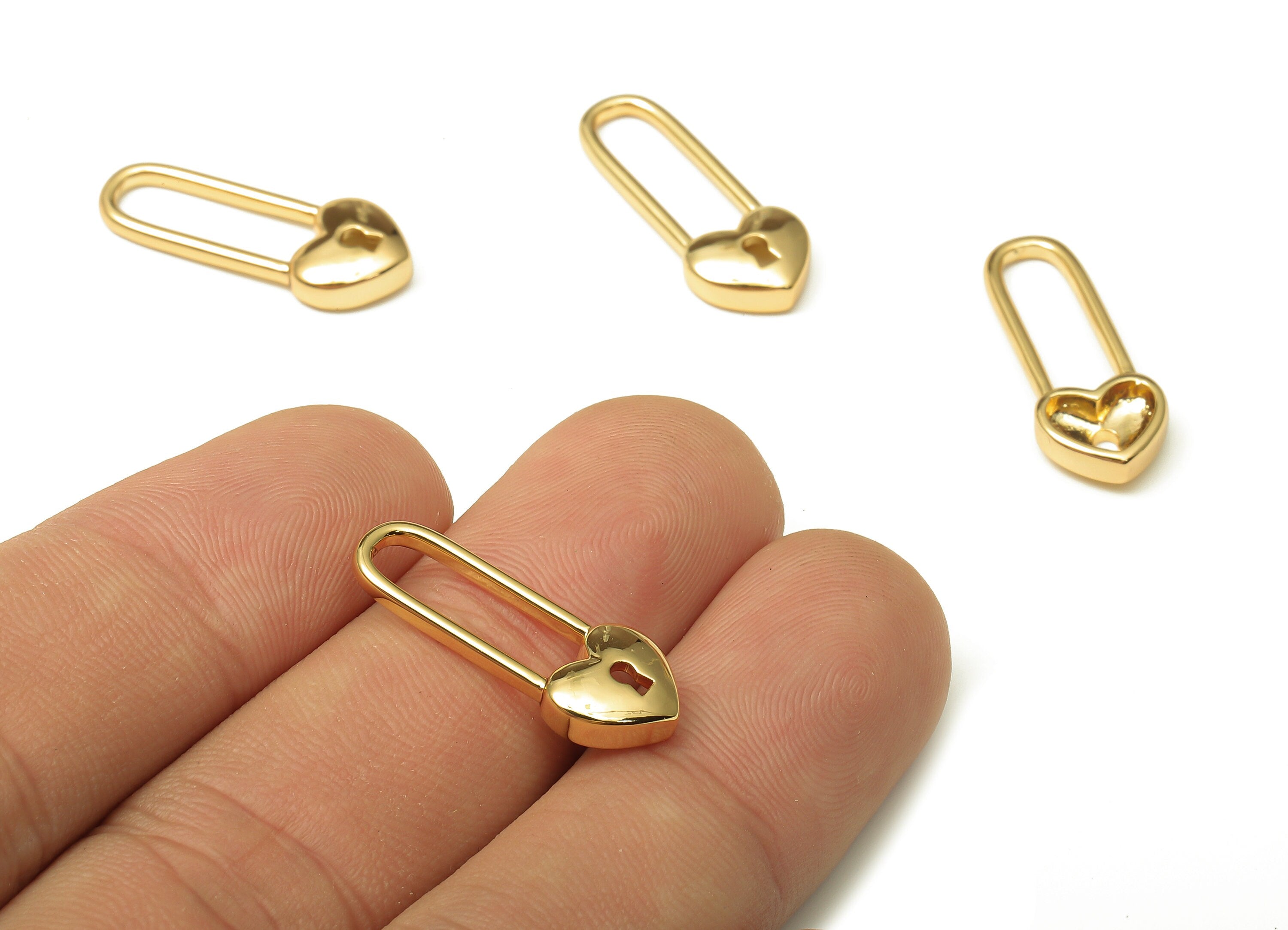 Brass Heart Padlock Earring Charm - Long Heart Lock Earring - Dainty locket Dangle Charm - 18K Real Gold Plating - 23.36x9.2x1.5mm - RGP5199 - DOMEDBAZAAR