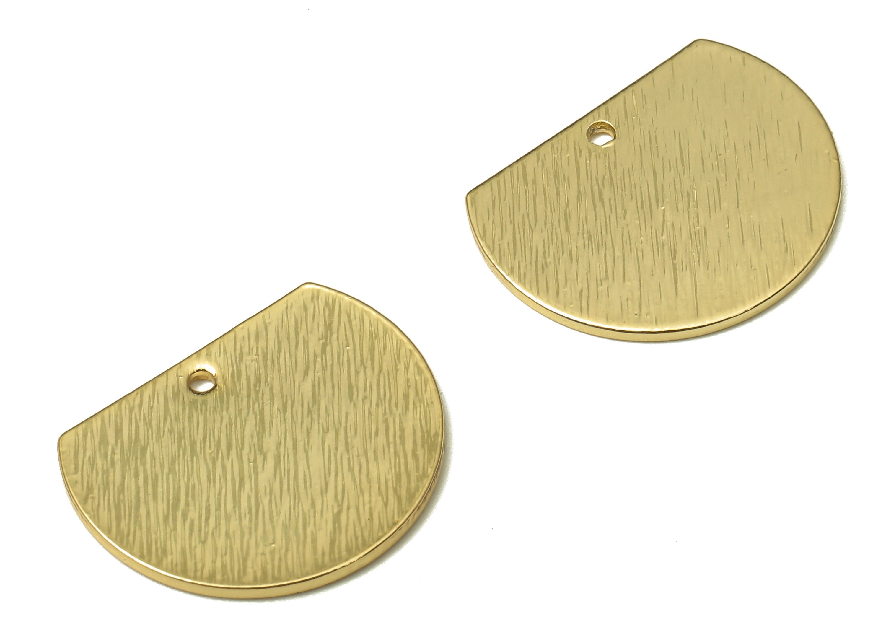 Brass Semicircle Earring Charm - Textured Semi-Circle Earring - Copper Accessories - 18K Real Gold Plating - 18.69x14.82x0.87mm - RGP5200 - DOMEDBAZAAR