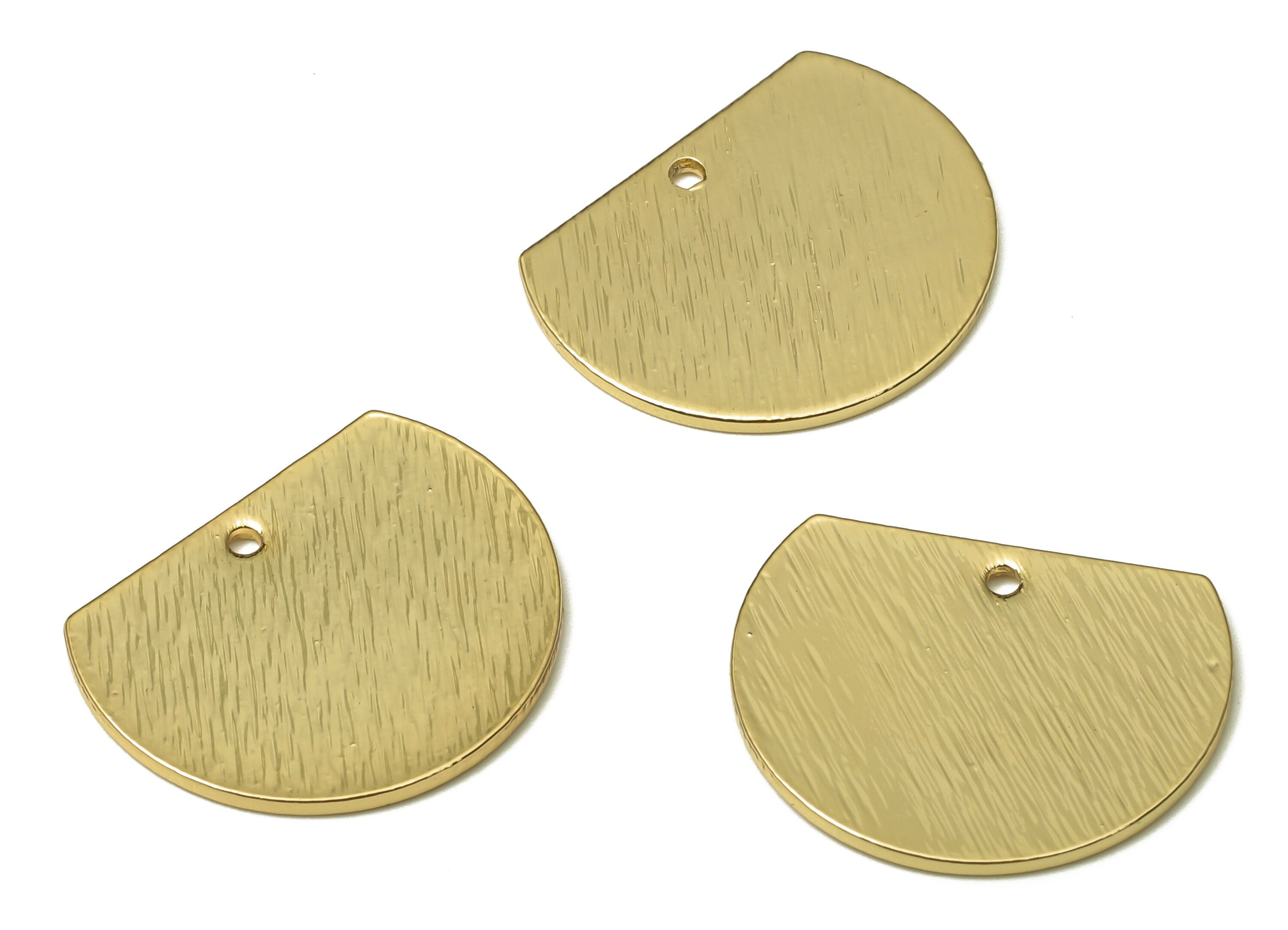 Brass Semicircle Earring Charm - Textured Semi-Circle Earring - Copper Accessories - 18K Real Gold Plating - 18.69x14.82x0.87mm - RGP5200 - DOMEDBAZAAR