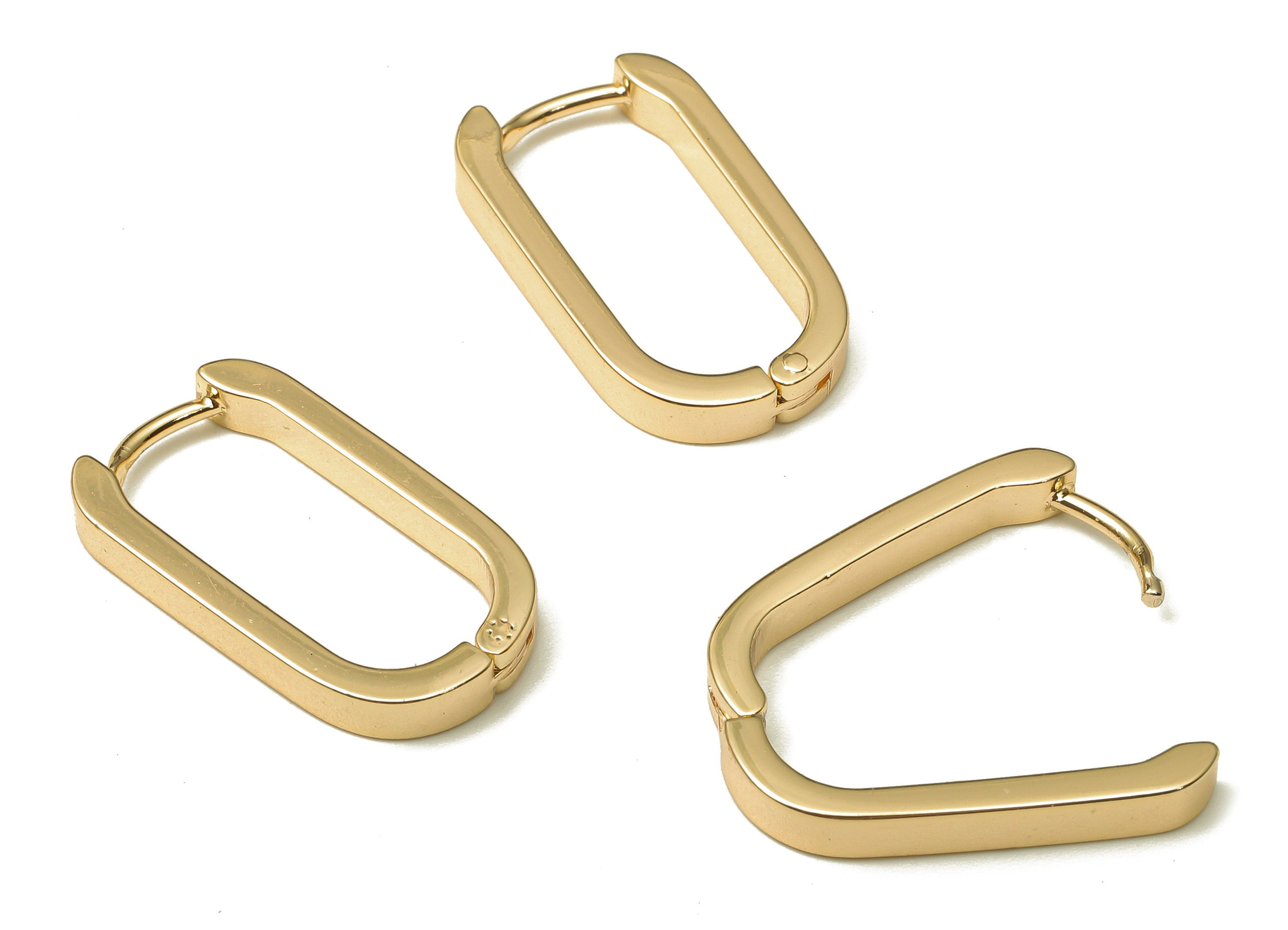Brass Huggie U Hoop Earrings - Chunky Gold Oval Earring Clasp - Minimalist Earring - 18K Real Gold Plating - 21.06x12.13x1.8mm - RGP5204 - DOMEDBAZAAR
