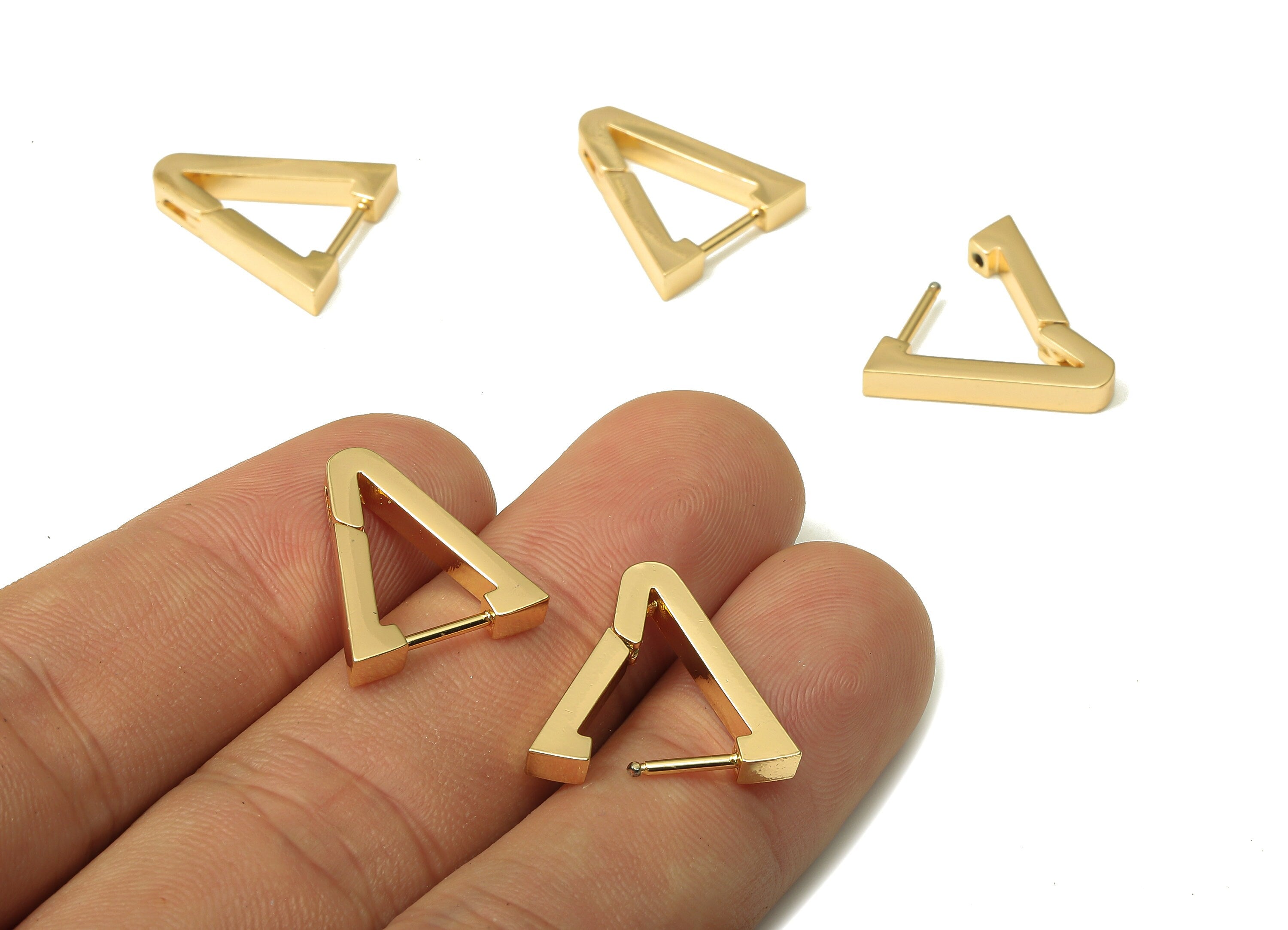 Brass Huggie Hoop Earrings - Chunky Gold Triangle Earring Clasp - Minimalist Earring - 18K Real Gold Plating - 17.64x15.15x2.84mm - RGP5208 - DOMEDBAZAAR