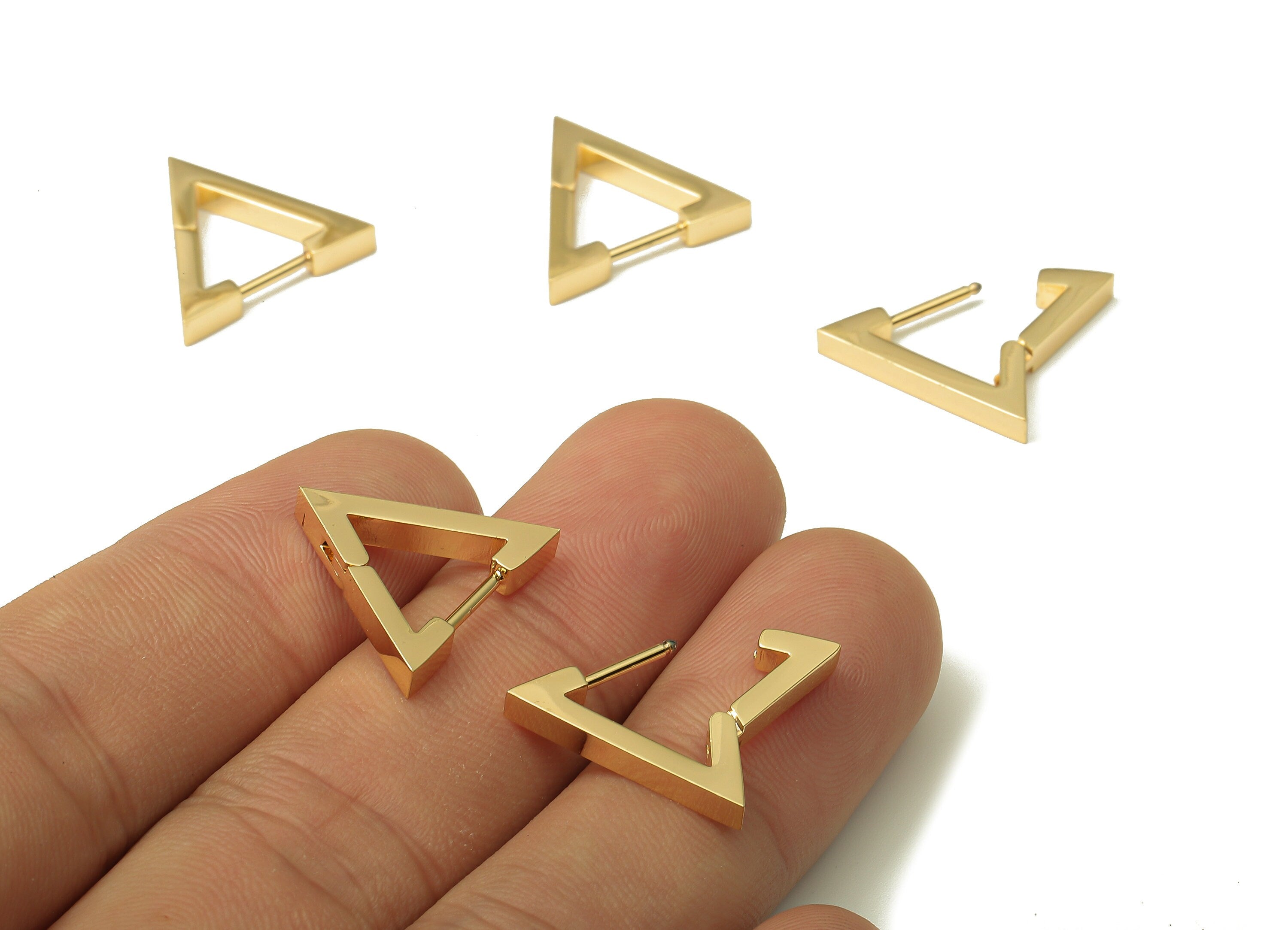 Brass Huggie Hoop Earrings - Chunky Gold Triangle Earring Clasp - Minimalist Earring - 18K Real Gold Plating - 18.46x16.04x2.73mm - RGP5211 - DOMEDBAZAAR