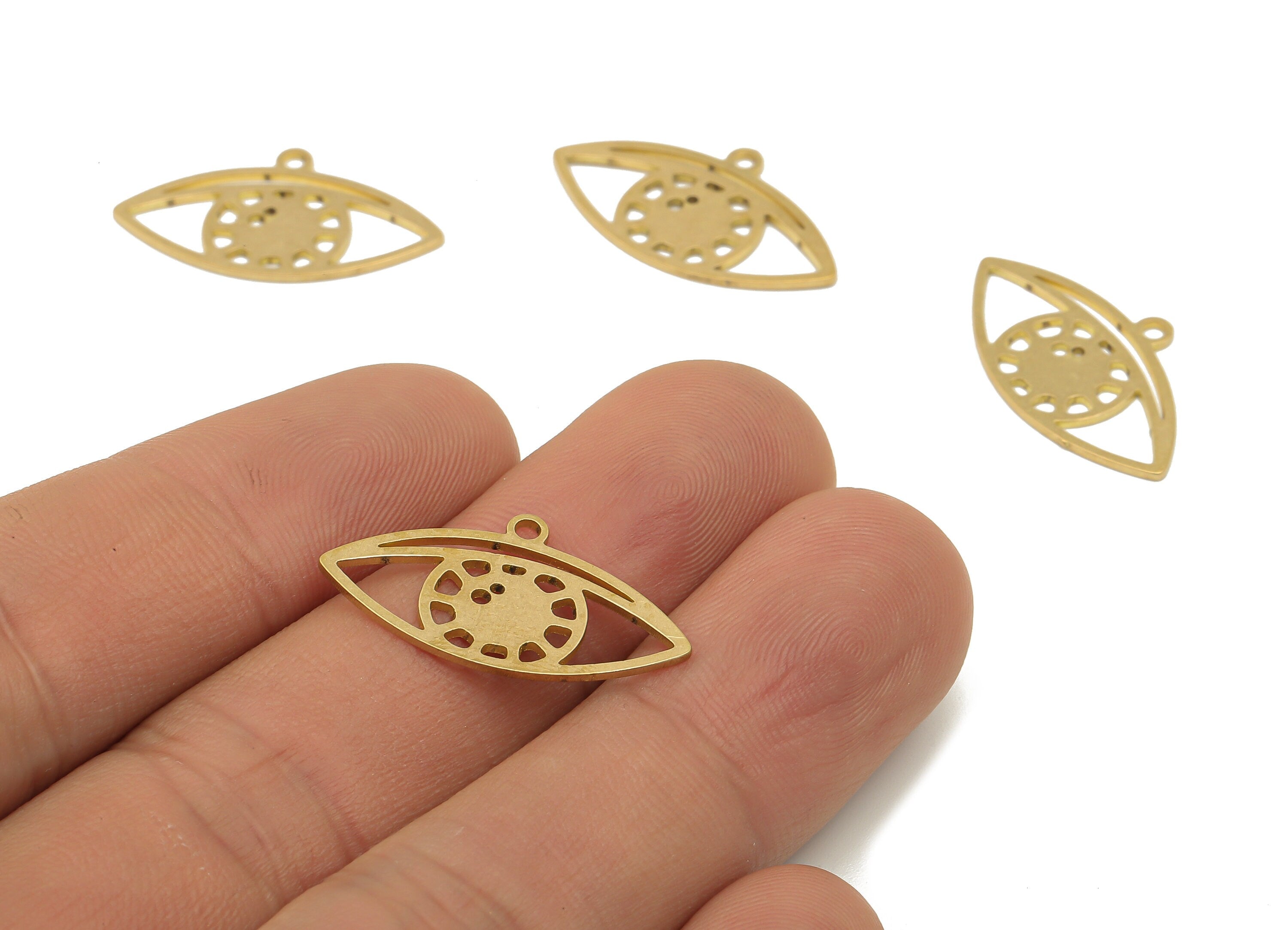Brass Eye Charm - Raw Brass Cutout Earring Charm - Laser Cut Pendant - For Necklace - Jewelry Supplies - 24.59x13.74x0.67mm- PPA4216 - DOMEDBAZAAR