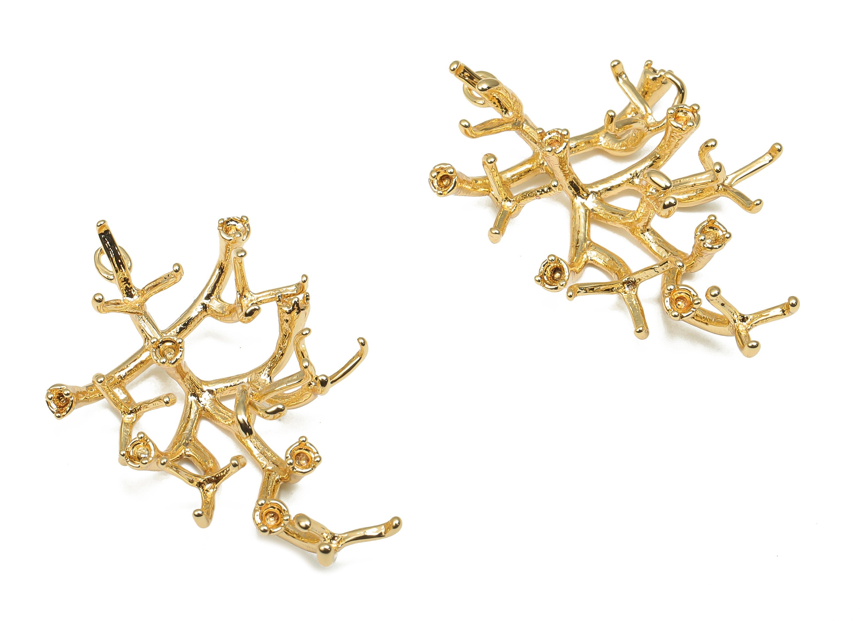 Brass Branch Earring Charm - Brass Leaf Earring Charm - 18K Real Gold Plating Pendant - Jewelry Making Supplies - 29.33x16.92x1mm - RGP4672 - DOMEDBAZAAR