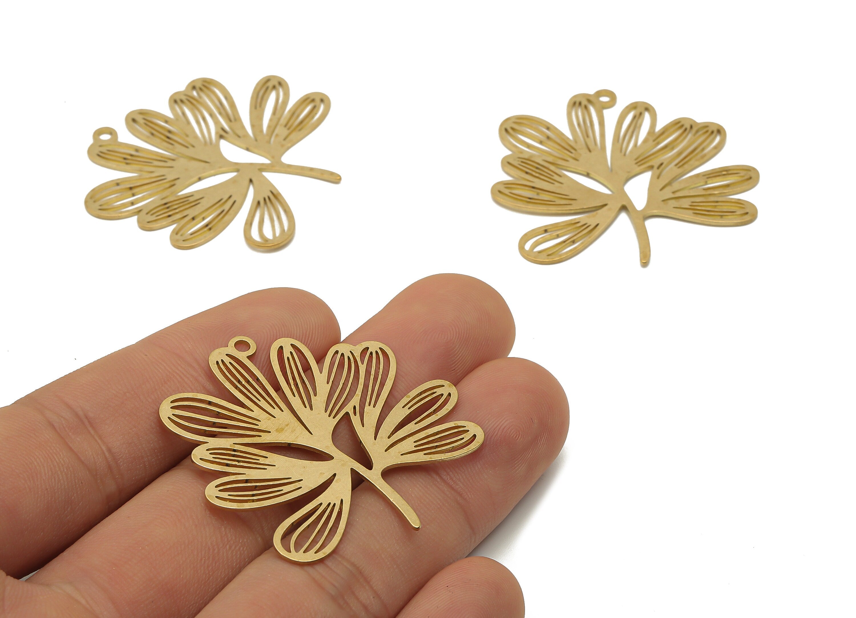 Raw Brass Flower Earrings Charm - Brass Flower Leaf Cutout Pendant - Brass Laser Cut Charms - 38.85x39.87x0.69mm - PPA4237 - DOMEDBAZAAR