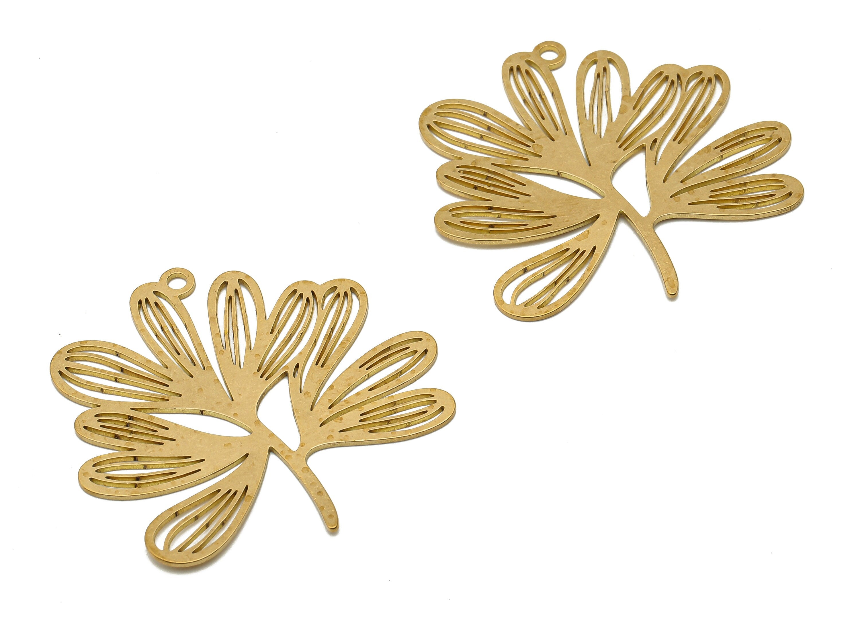 Raw Brass Flower Earrings Charm - Brass Flower Leaf Cutout Pendant - Brass Laser Cut Charms - 38.85x39.87x0.69mm - PPA4237 - DOMEDBAZAAR