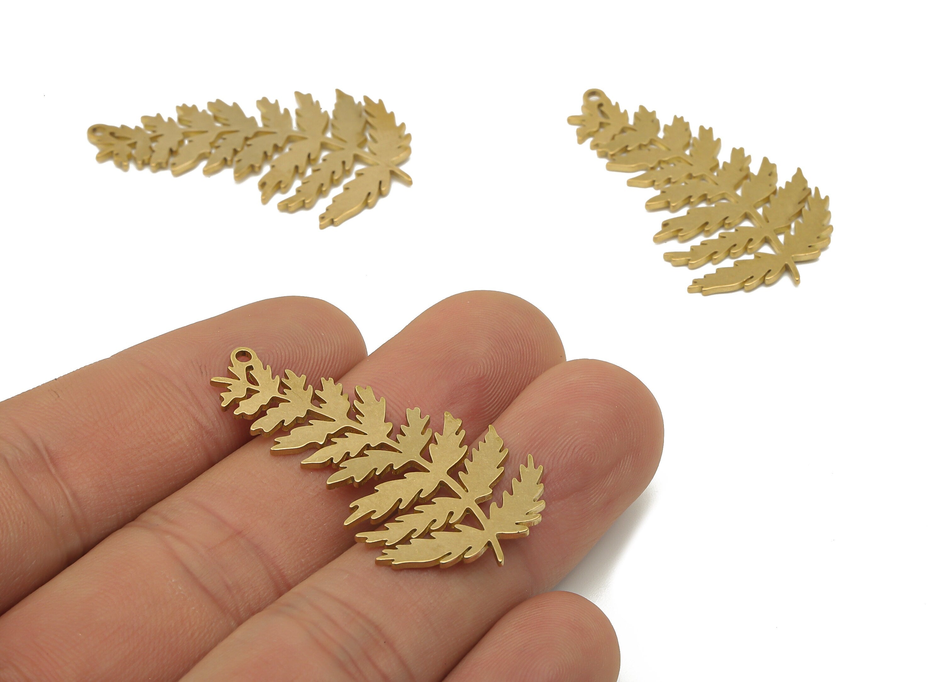 Brass Fern Leaf Charm - Raw Brass Fern Cutout Pendant - Brass Leaf Branch Earring Charm - Jewelry Making Supplies - 41.6x21.5x0.9mm -PPA4243 - DOMEDBAZAAR
