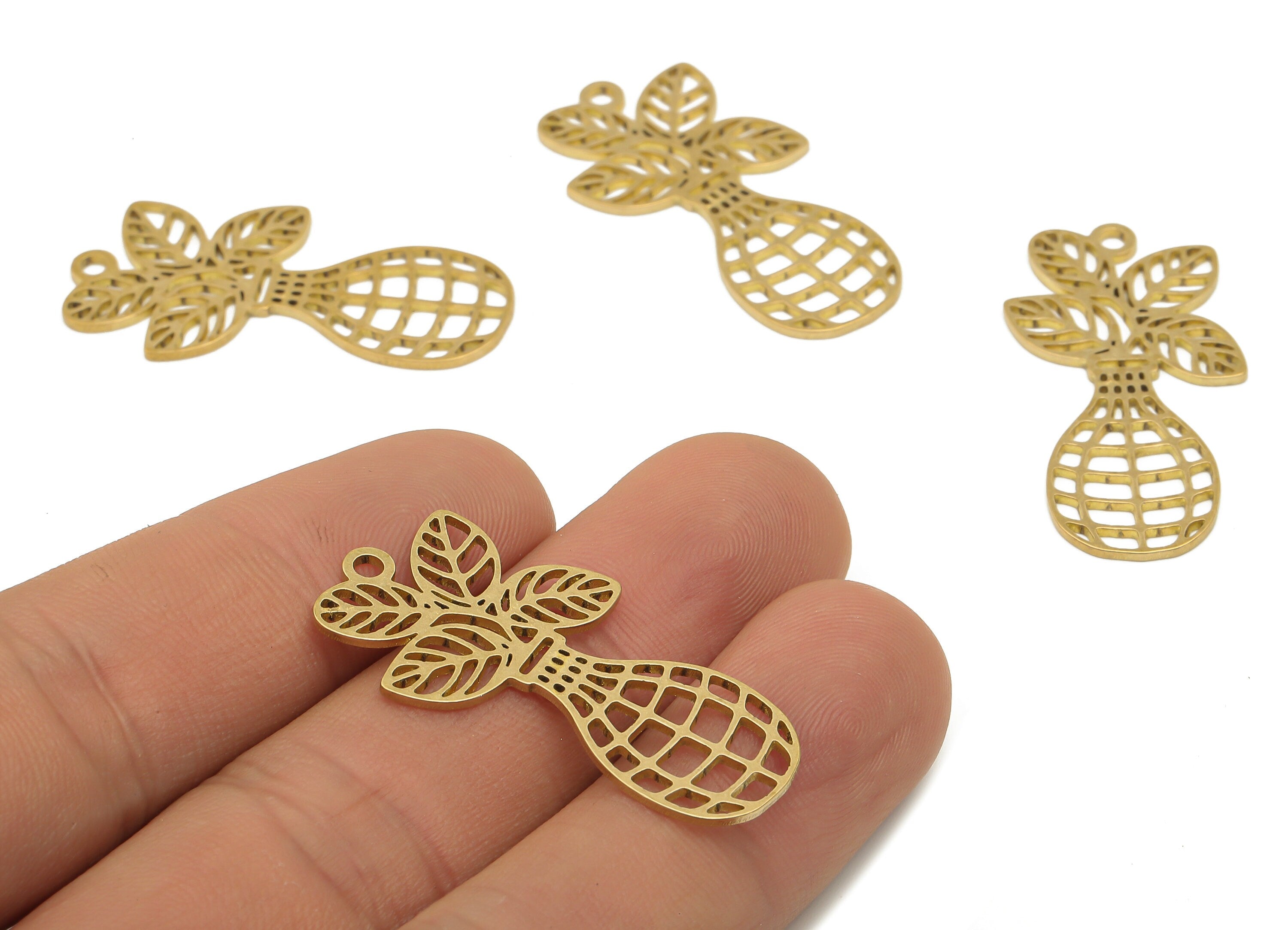 Brass Vase Flower Pot Earring Charms - Raw Brass Flowers Cutout Vase Charms - Earring Findings - 35.88x17.43x0.86mm - PPA4295 - DOMEDBAZAAR