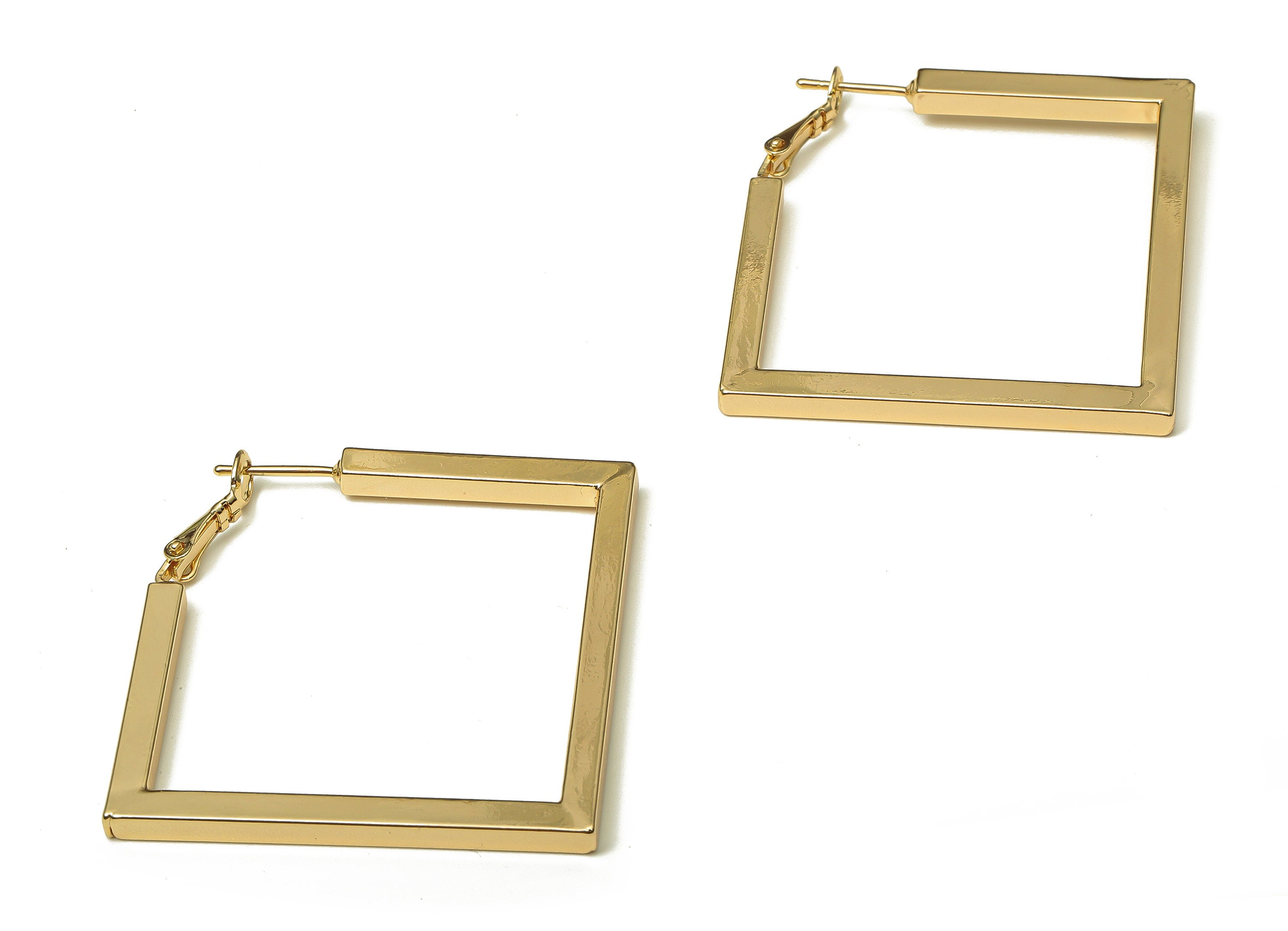 Brass Gold Square Earring Post - Geometric Minimalist Hoop Earrings - Stainless Steel Stud - 18K Real Gold Plating - 40.5x40x3.13mm -RGP5215 - DOMEDBAZAAR