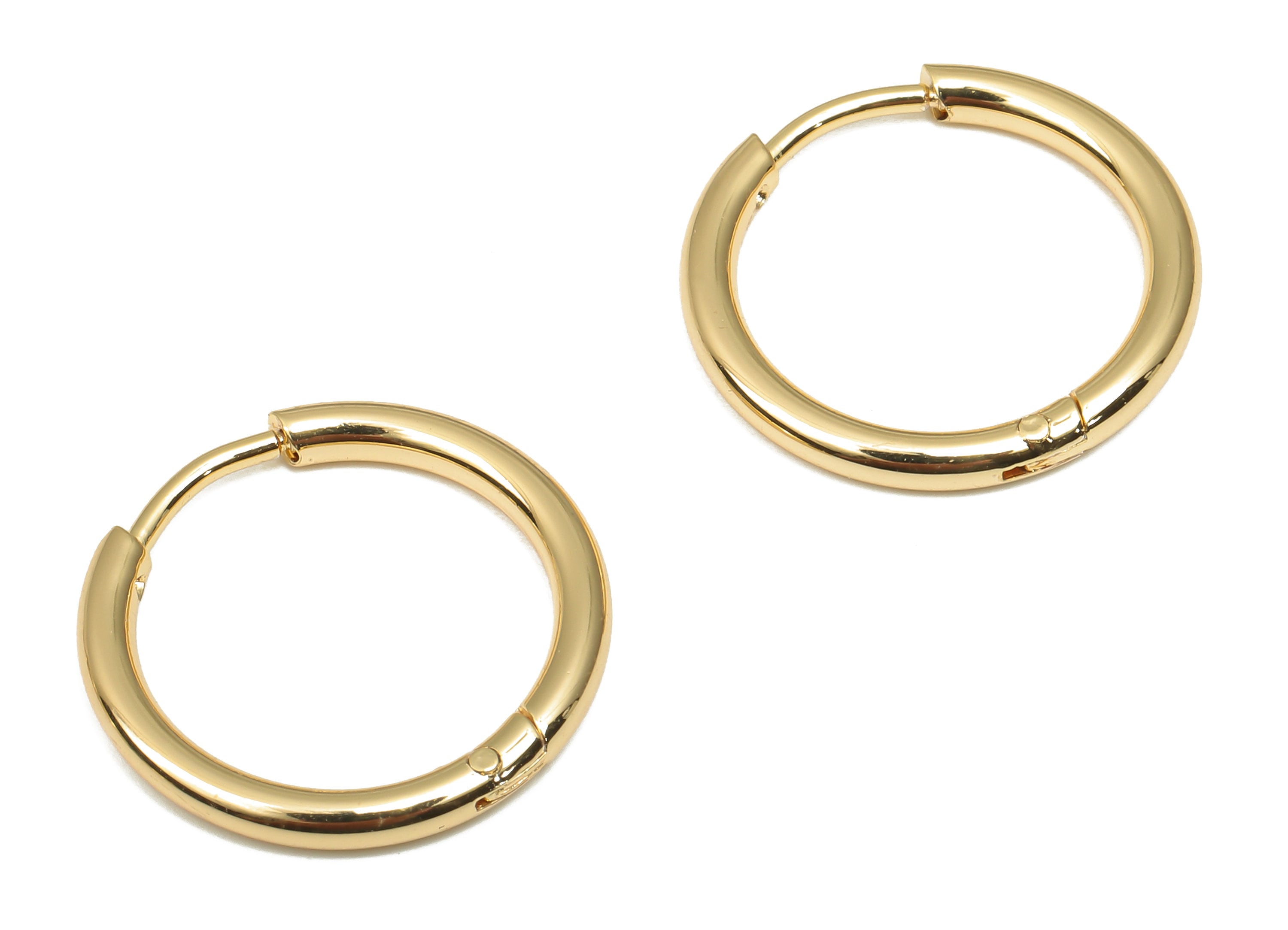 Brass Round Hoop Earring Clasp - Brass Circle Earrings - 18K Real Gold Plating Hoop - Jewelry Making Supplies - 18.24x18.24x2.11mm - RGP4679 - DOMEDBAZAAR
