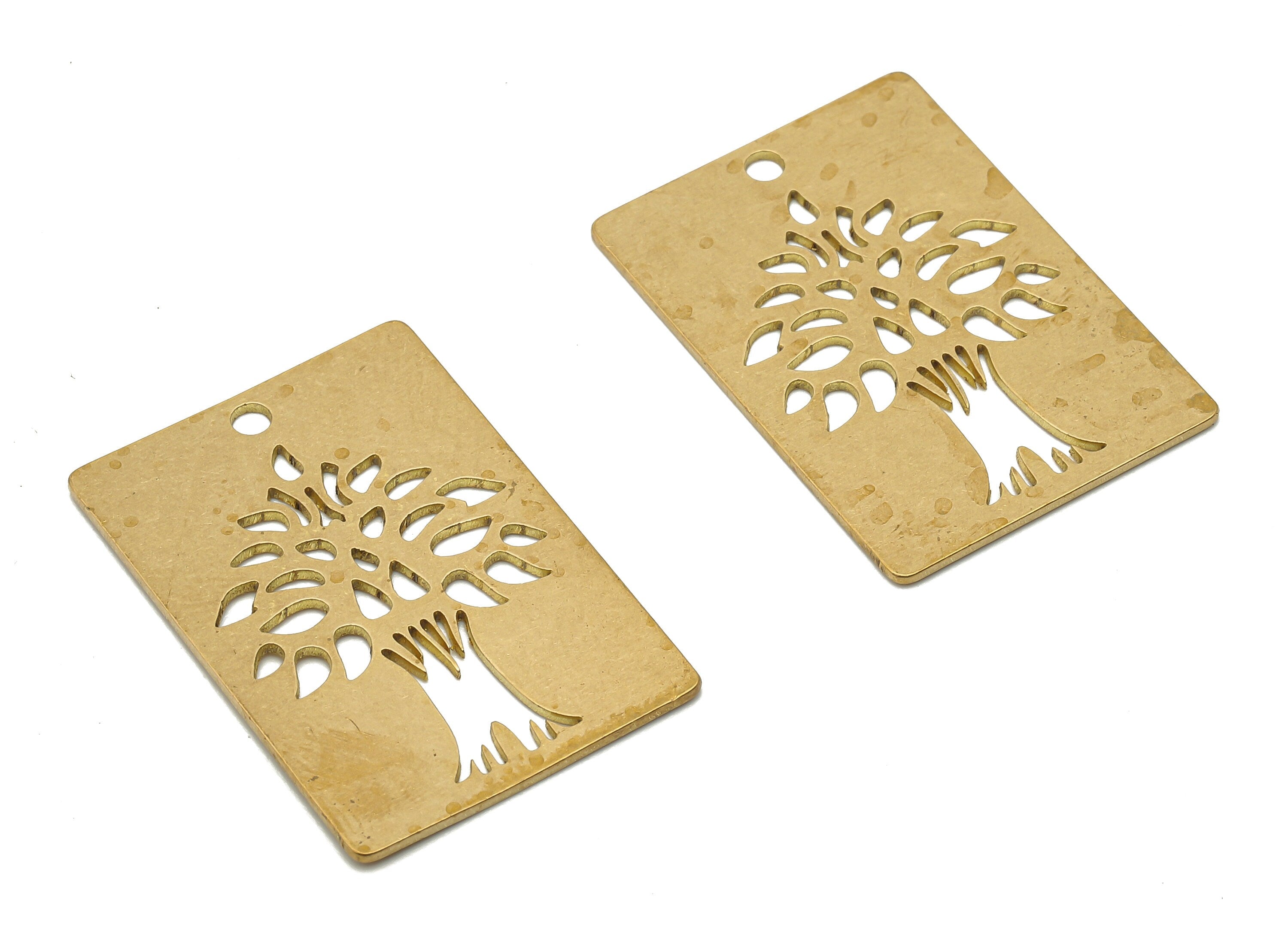 Brass Rectangle Lifetree Earring Charm - Raw Brass Botanical Cutout Pendant - Laser Cut Charms - 30x20.5x0.66mm - PPA4317 - DOMEDBAZAAR
