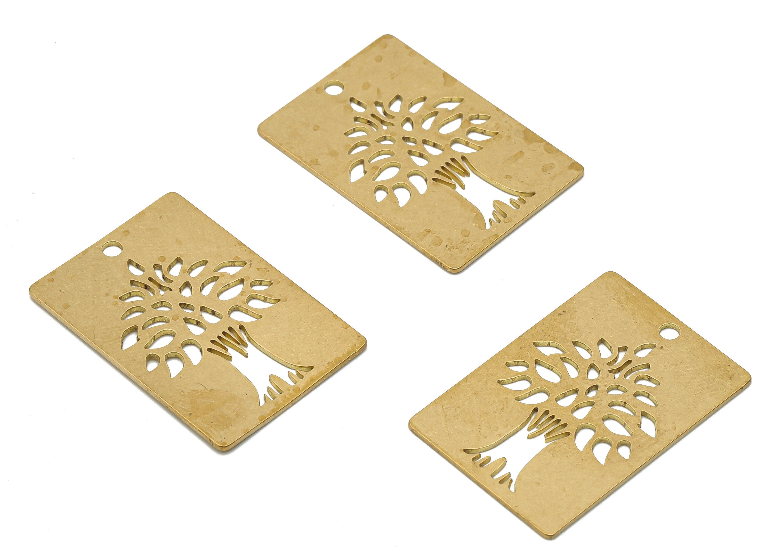 Brass Rectangle Lifetree Earring Charm - Raw Brass Botanical Cutout Pendant - Laser Cut Charms - 30x20.5x0.66mm - PPA4317 - DOMEDBAZAAR