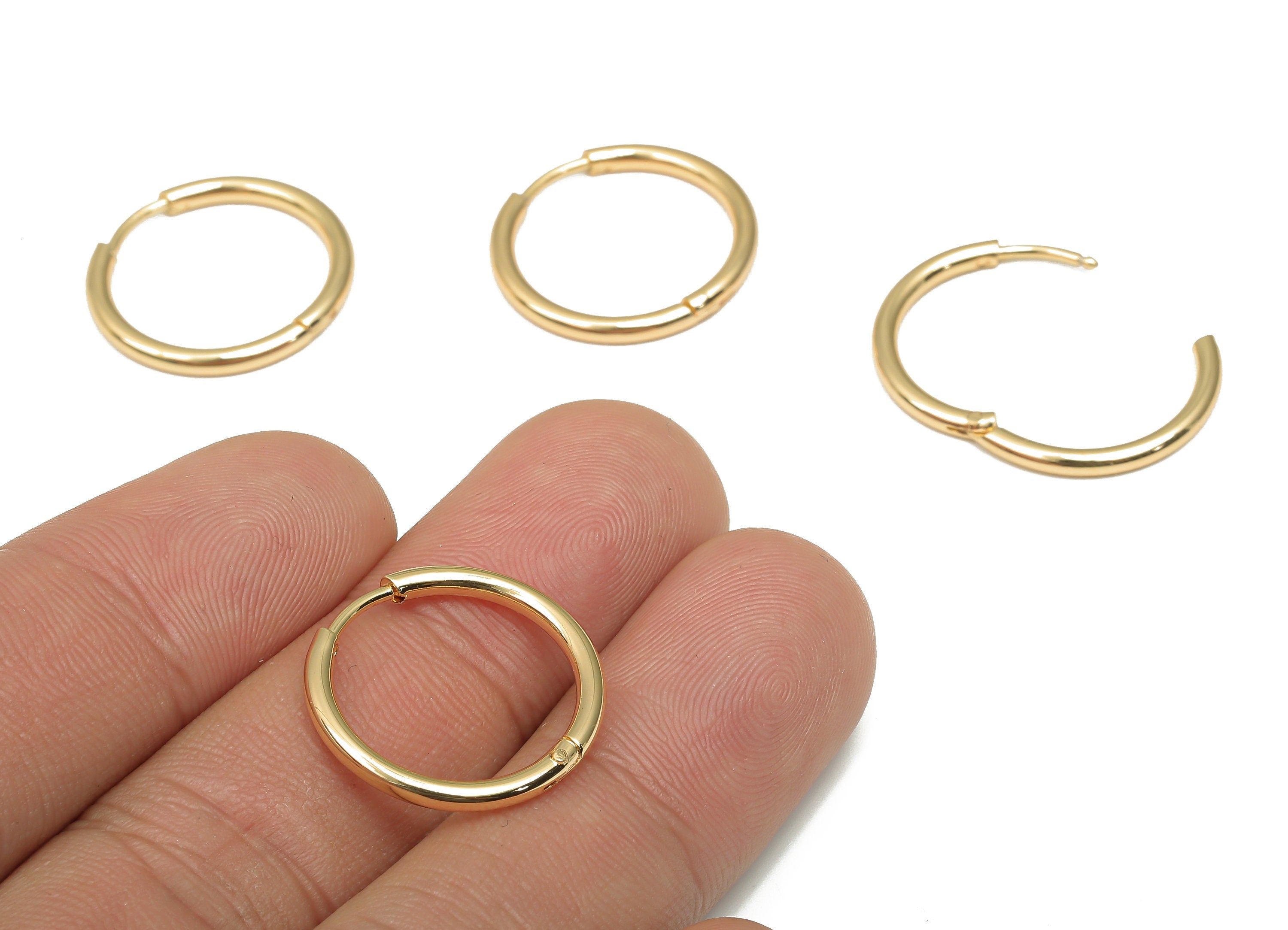 Brass Round Hoop Earring Clasp - Brass Circle Earrings - 18k Real Gold Plating Hoop - Jewelry Making Supplies - 20.18x20.18x2.06mm - RGP4680 - DOMEDBAZAAR