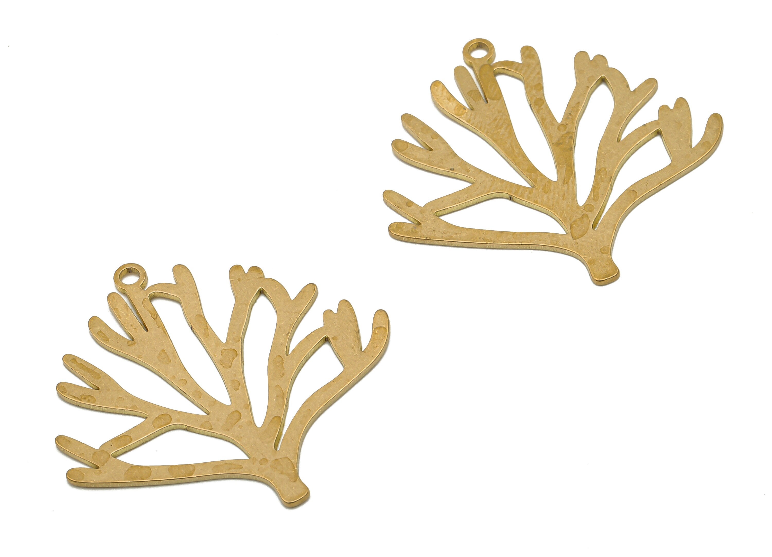 Brass Coral Earring Charm - Raw Brass Lifetree Branch Cutout Pendant - Botanical Earring Findings - Jewelry Making 28.9x29.9x0.7mm - PPA4346 - DOMEDBAZAAR