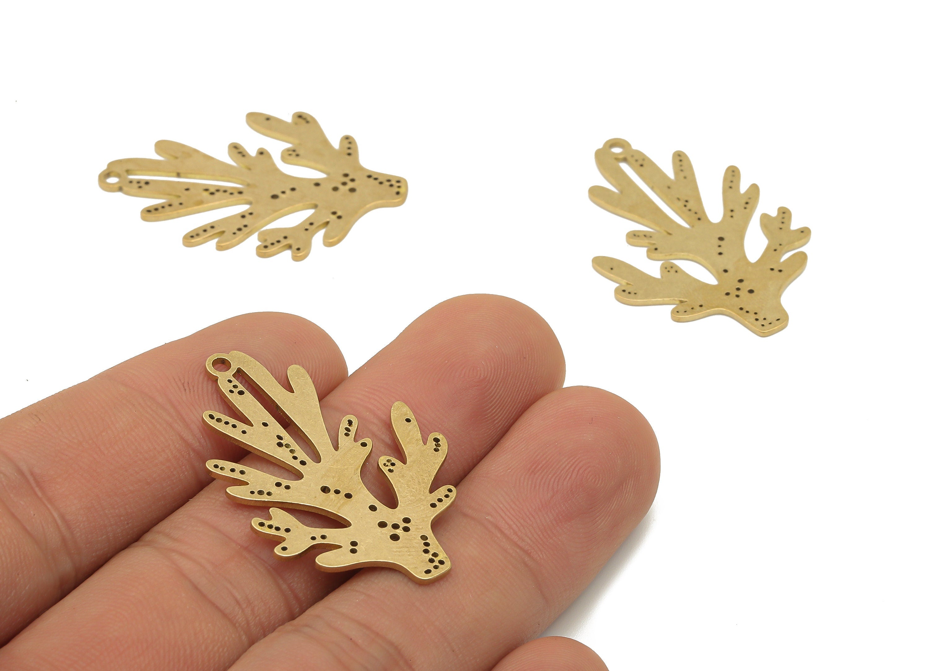 Brass Branch Earring Charm - Raw Brass Coral Cutout Pendant - Earring Findings - Jewelry Making Supplies - 35.89x24.38x0.85mm - PPA4348 - DOMEDBAZAAR