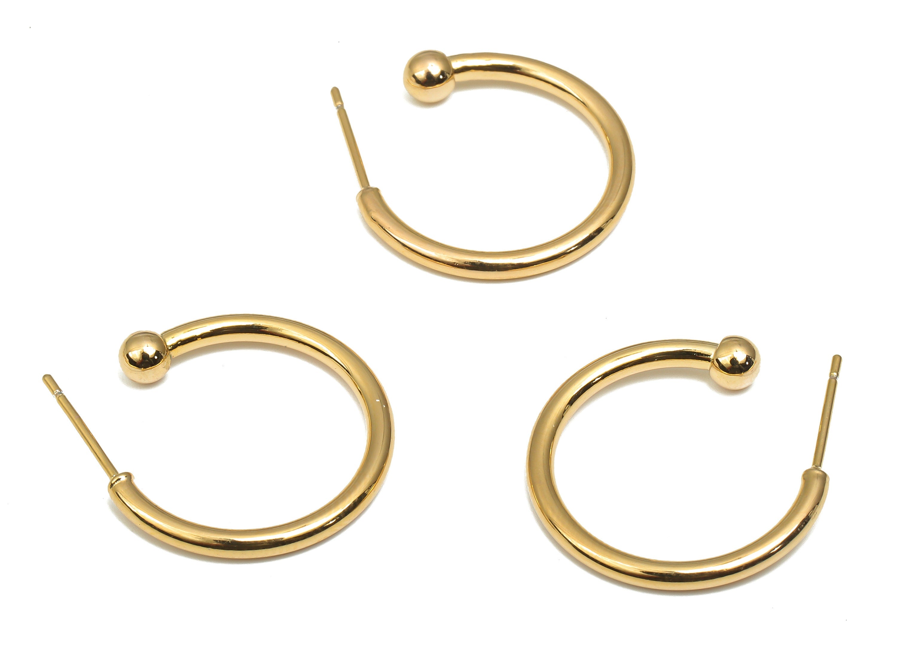 Brass C Open Hoop Earring Stud - Brass C Hoop Earring Post - Open Hoop Post Earring - Stainless Steel Stud - 20.78x18.89x3.91mm - RGP4684 - DOMEDBAZAAR