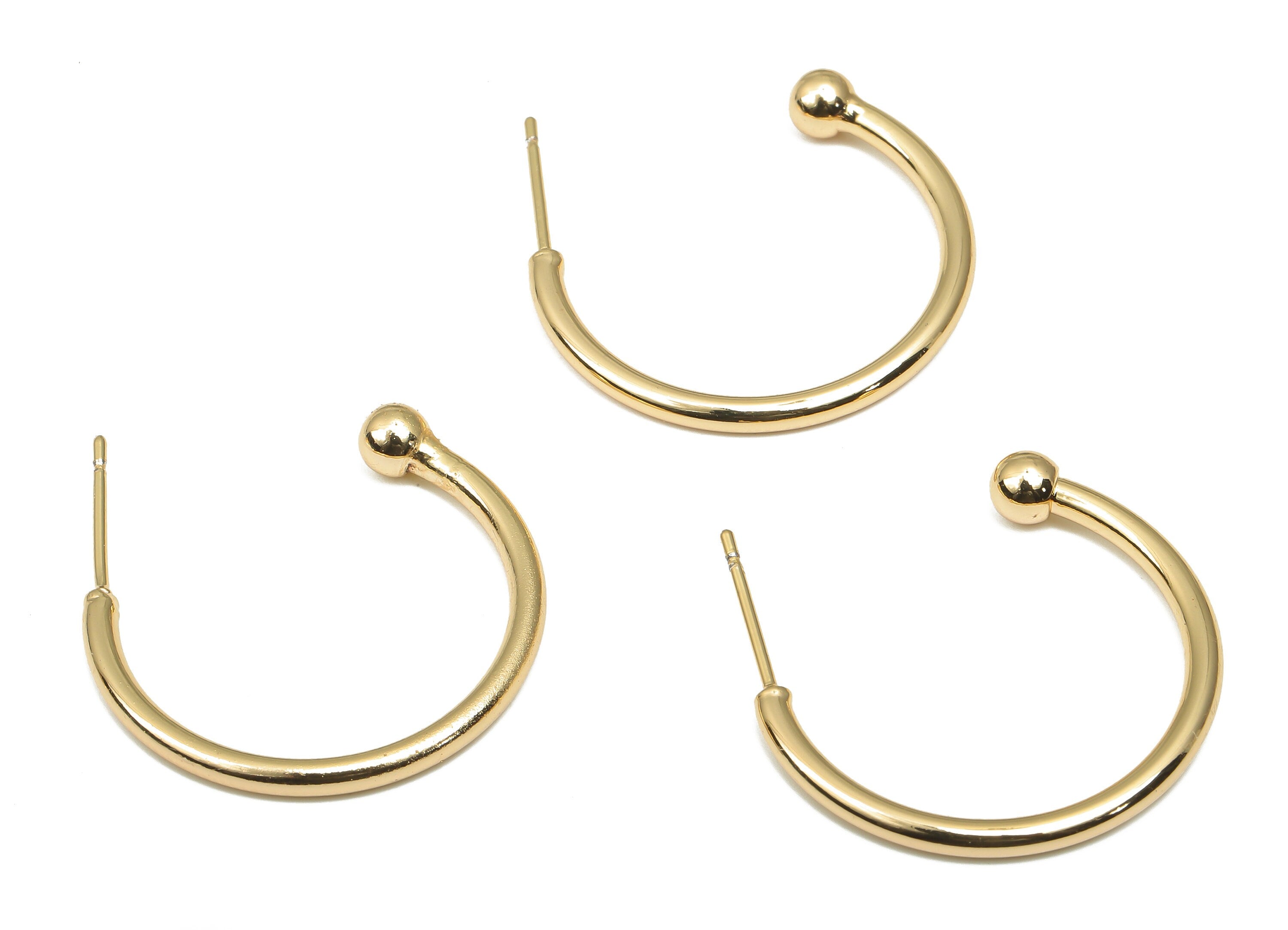 Brass C Open Hoop Earring Stud - Brass C Hoop Earring Post - Open Hoop Post Earring - Stainless Steel Stud - 24.93x20.25x2.03mm - RGP4685 - DOMEDBAZAAR