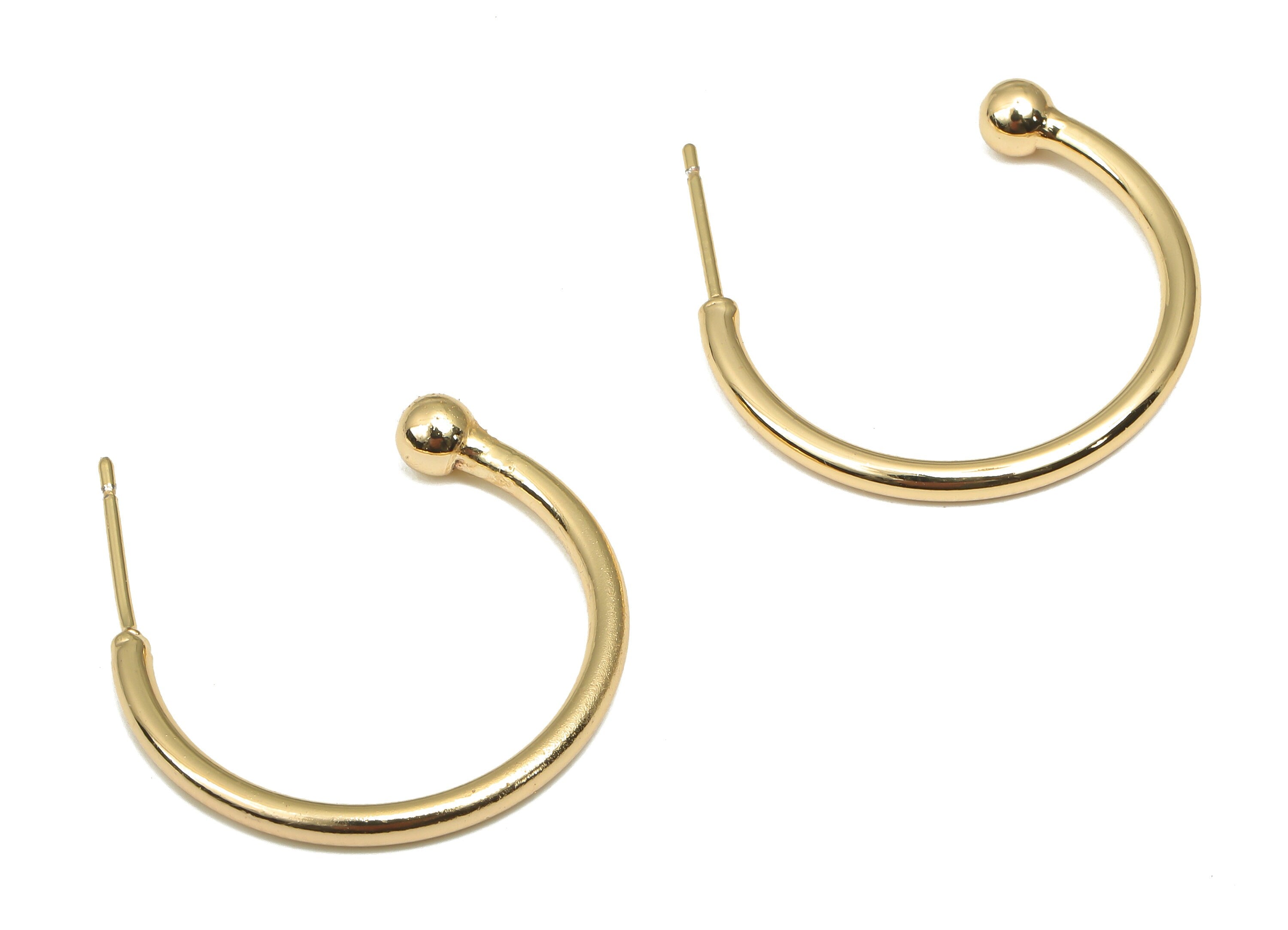 Brass C Open Hoop Earring Stud - Brass C Hoop Earring Post - Open Hoop Post Earring - Stainless Steel Stud - 24.93x20.25x2.03mm - RGP4685 - DOMEDBAZAAR