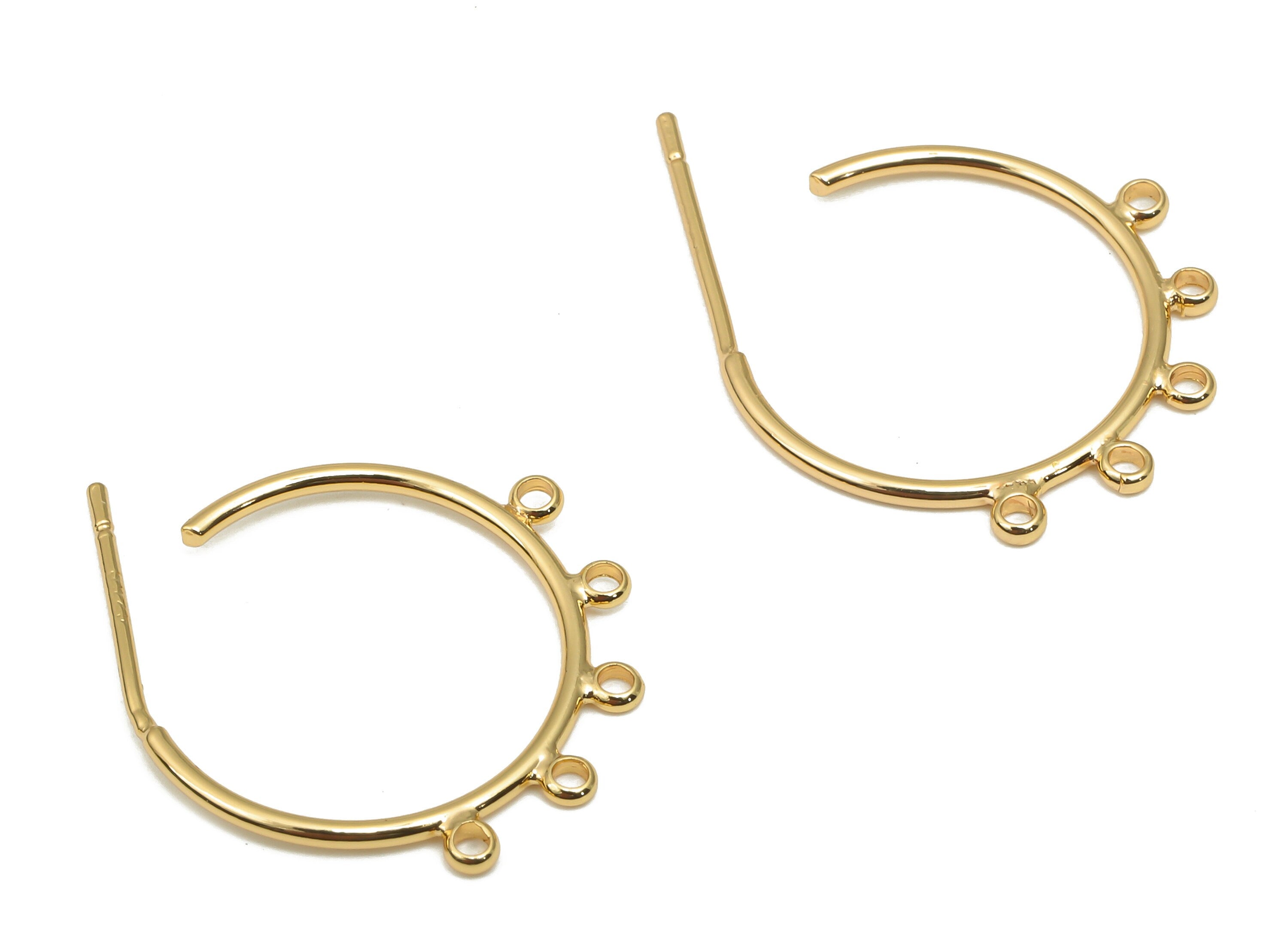 Brass Open Hoop Earring Connectors - Brass Hoop Stud Earrings with 5 Loops - 18K Real Gold Plating Post - 17.16x16.16x1.02mm - RGP4691 - DOMEDBAZAAR