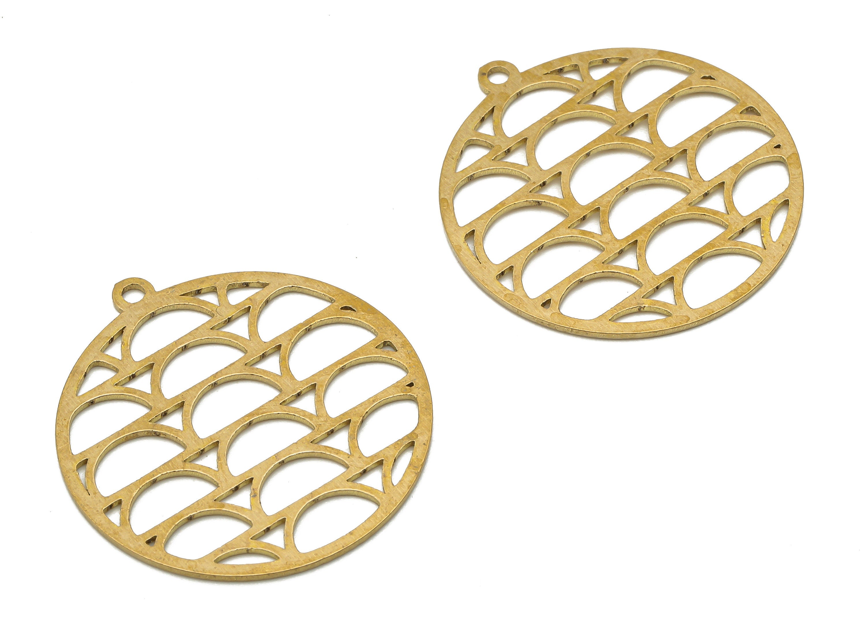 Brass Round Earrings Charm - Raw Brass Half Moon Semicircle Cutout Pendant - Laser Cut Charm - 27.74x25.57x0.64mm - PPA4468 - DOMEDBAZAAR