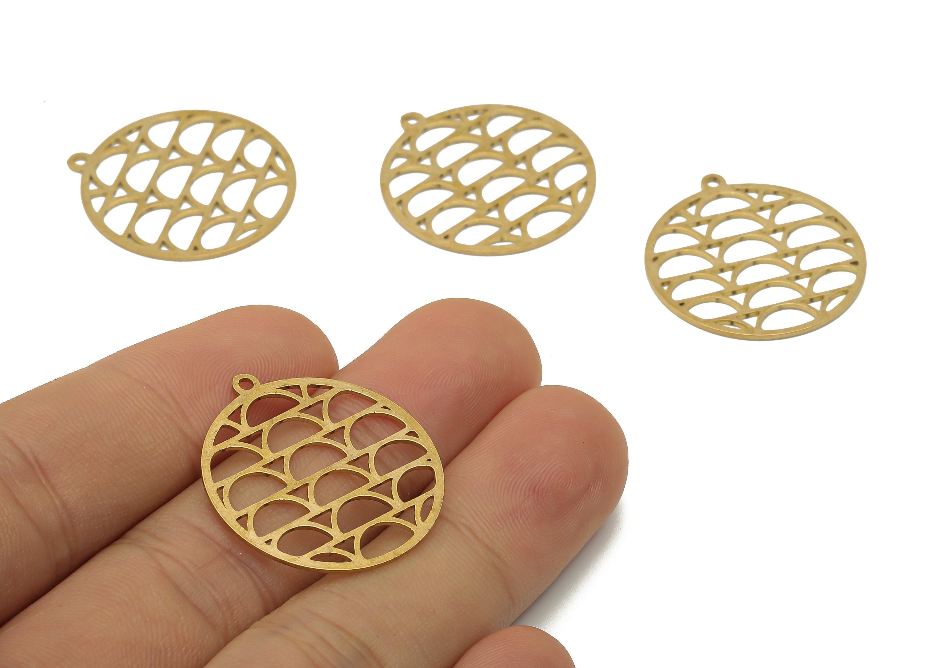 Brass Round Earrings Charm - Raw Brass Half Moon Semicircle Cutout Pendant - Laser Cut Charm - 27.74x25.57x0.64mm - PPA4468 - DOMEDBAZAAR