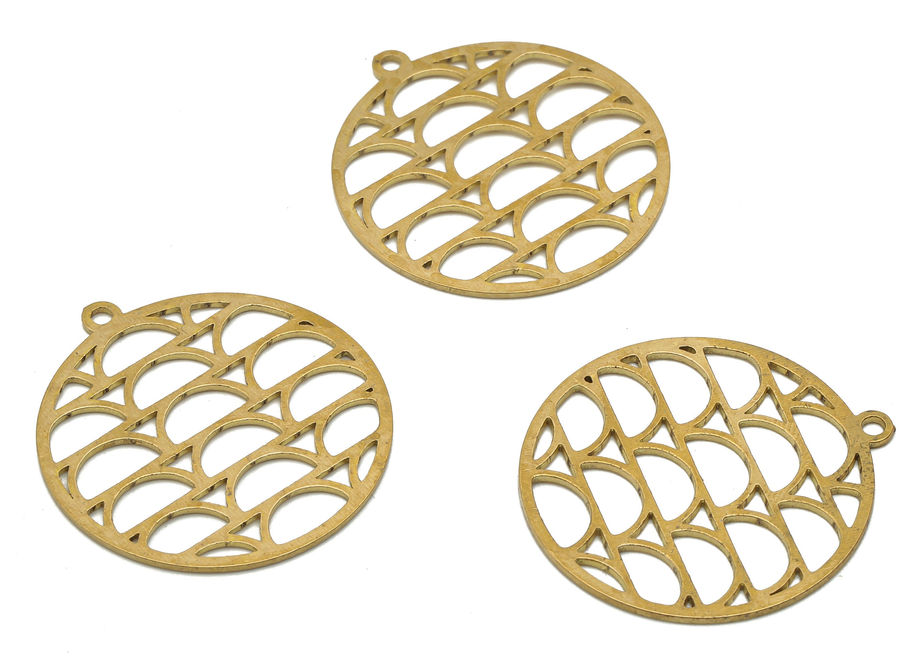 Brass Round Earrings Charm - Raw Brass Half Moon Semicircle Cutout Pendant - Laser Cut Charm - 27.74x25.57x0.64mm - PPA4468 - DOMEDBAZAAR