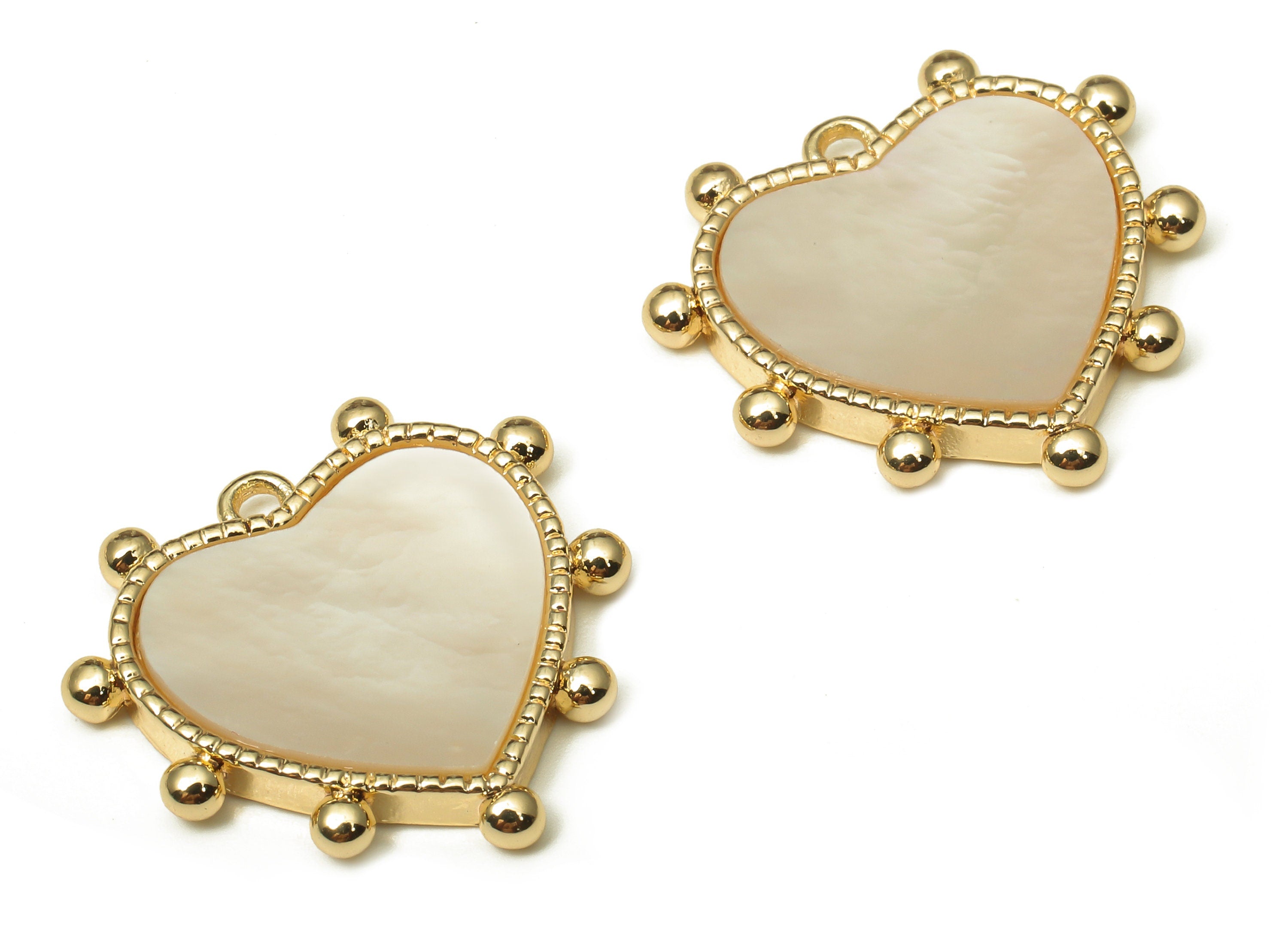 Brass Heart Earring Charms - Shell Heart Pendant With Loop - 18K Real Gold Plated Brass - For Necklace - 20.74x19.23x2.4mm - RGP5222 - DOMEDBAZAAR